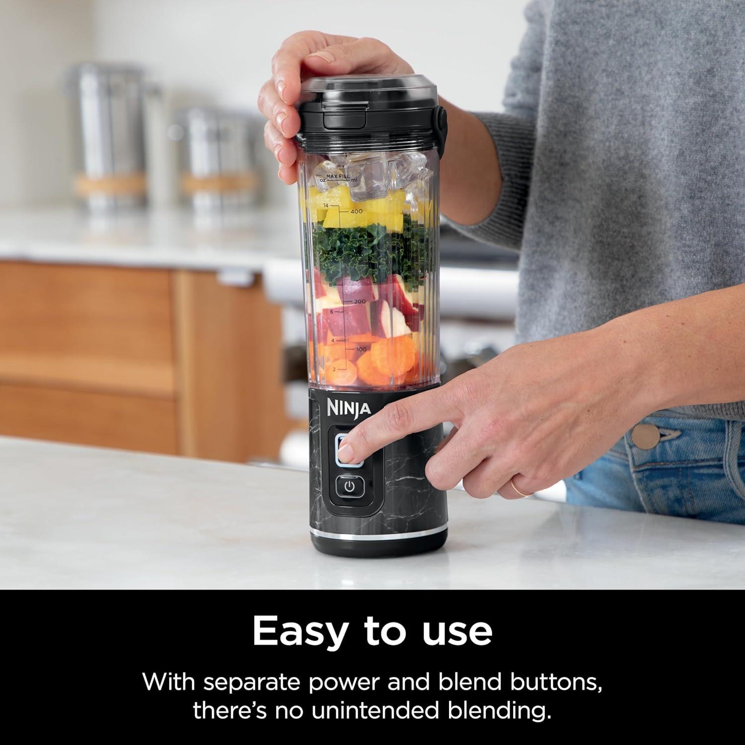 imageNinja Blast Portable Blender Cordless 18oz Vessel Personal Blender ForShakes and Smoothies BPA Free LeakproofLid and Sip Spout USBC Rechargeable Dishwasher Safe Parts Tinted Mint BC151MTMarble Black