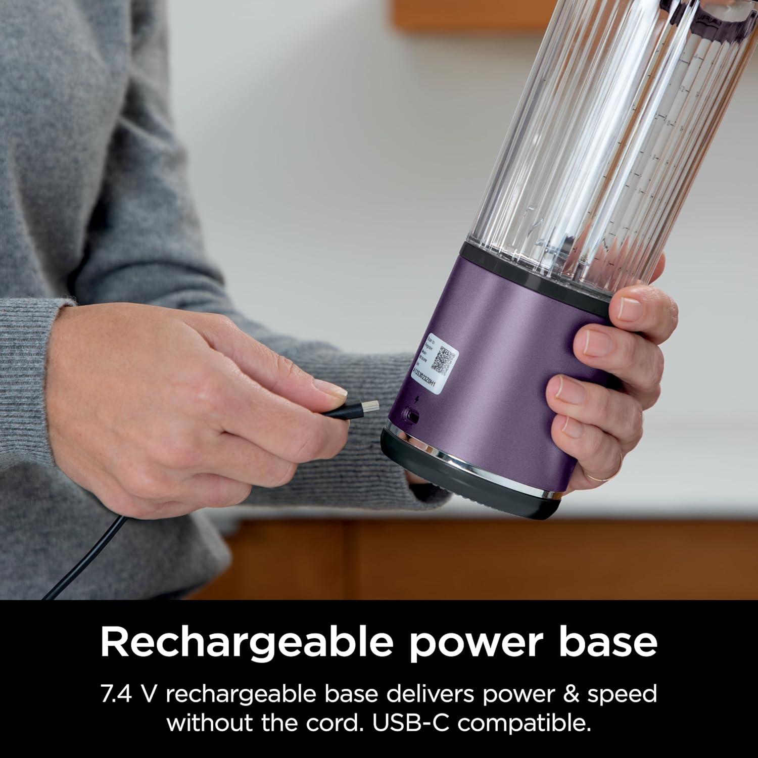 imageNinja Blast Portable Blender Cordless 18oz Vessel Personal Blender ForShakes and Smoothies BPA Free LeakproofLid and Sip Spout USBC Rechargeable Dishwasher Safe Parts Tinted Mint BC151MTMetallic Purple