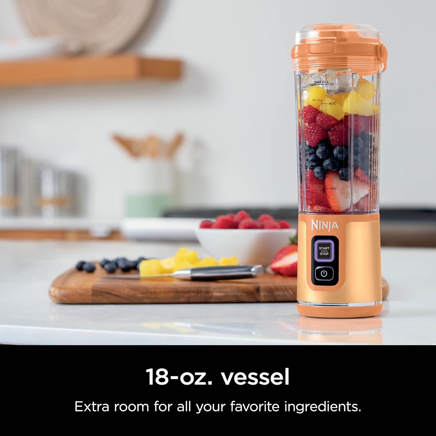 imageNinja Blast Portable Blender Cordless 18oz Vessel Personal Blender ForShakes and Smoothies BPA Free LeakproofLid and Sip Spout USBC Rechargeable Dishwasher Safe Parts Tinted Mint BC151MTOrange