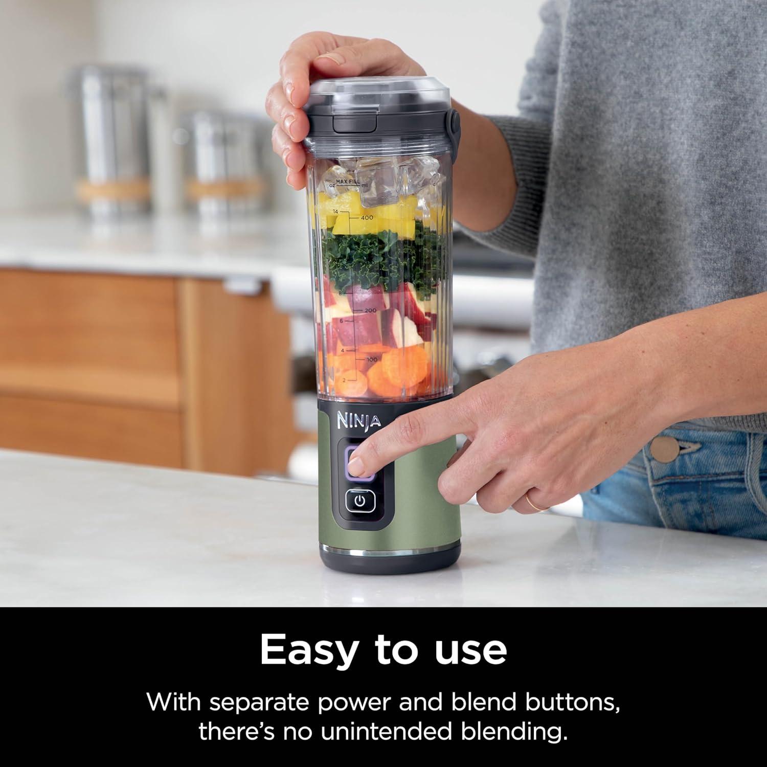 imageNinja Blast Portable Blender Cordless 18oz Vessel Personal Blender ForShakes and Smoothies BPA Free LeakproofLid and Sip Spout USBC Rechargeable Dishwasher Safe Parts Tinted Mint BC151MTMetallic Green