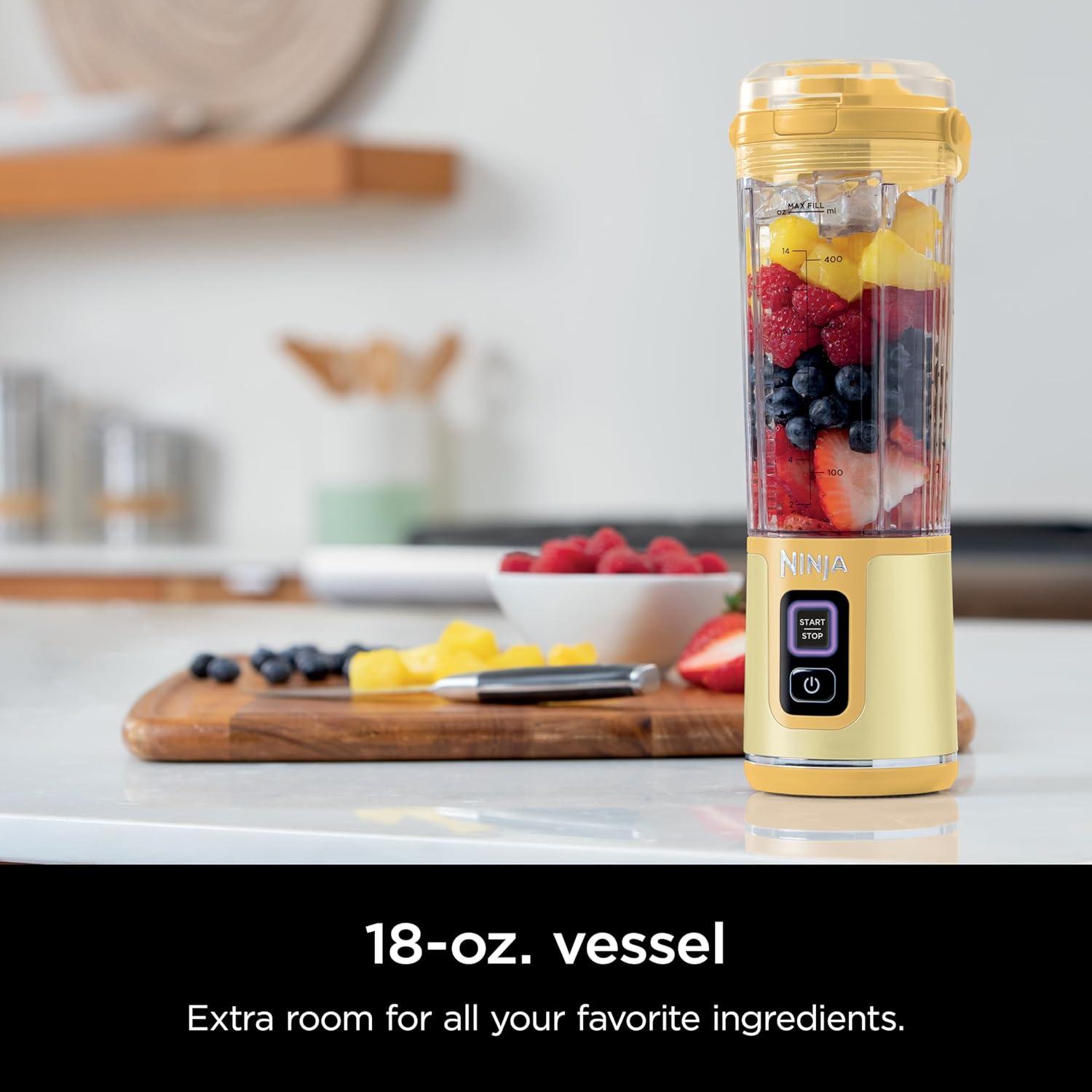 imageNinja Blast Portable Blender Cordless 18oz Vessel Personal Blender ForShakes and Smoothies BPA Free LeakproofLid and Sip Spout USBC Rechargeable Dishwasher Safe Parts Tinted Mint BC151MTLemon Meringue