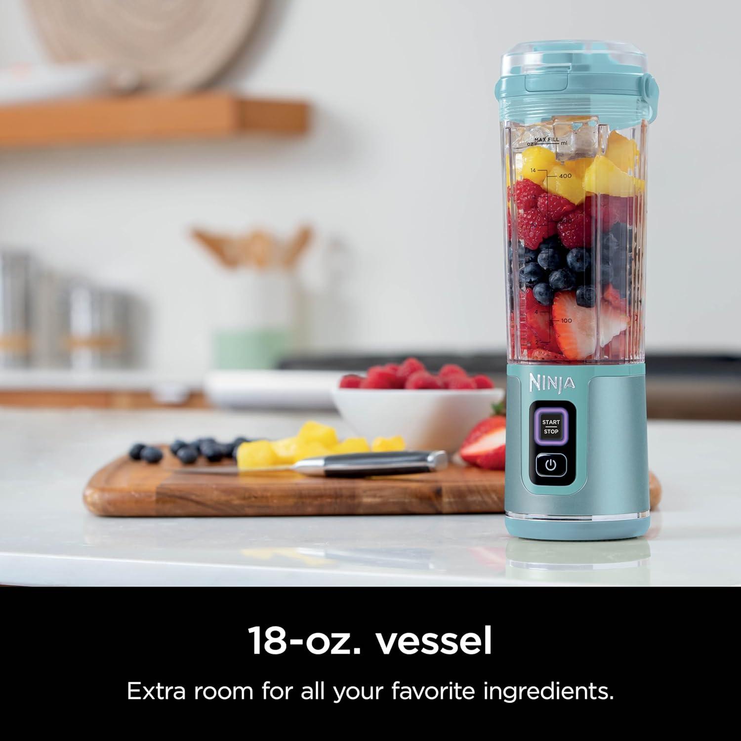 imageNinja Blast Portable Blender Cordless 18oz Vessel Personal Blender ForShakes and Smoothies BPA Free LeakproofLid and Sip Spout USBC Rechargeable Dishwasher Safe Parts Tinted Mint BC151MTAqua