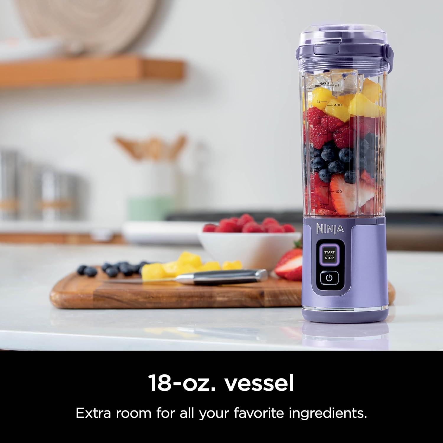 imageNinja Blast Portable Blender Cordless 18oz Vessel Personal Blender ForShakes and Smoothies BPA Free LeakproofLid and Sip Spout USBC Rechargeable Dishwasher Safe Parts Tinted Mint BC151MTGalaxy Purple