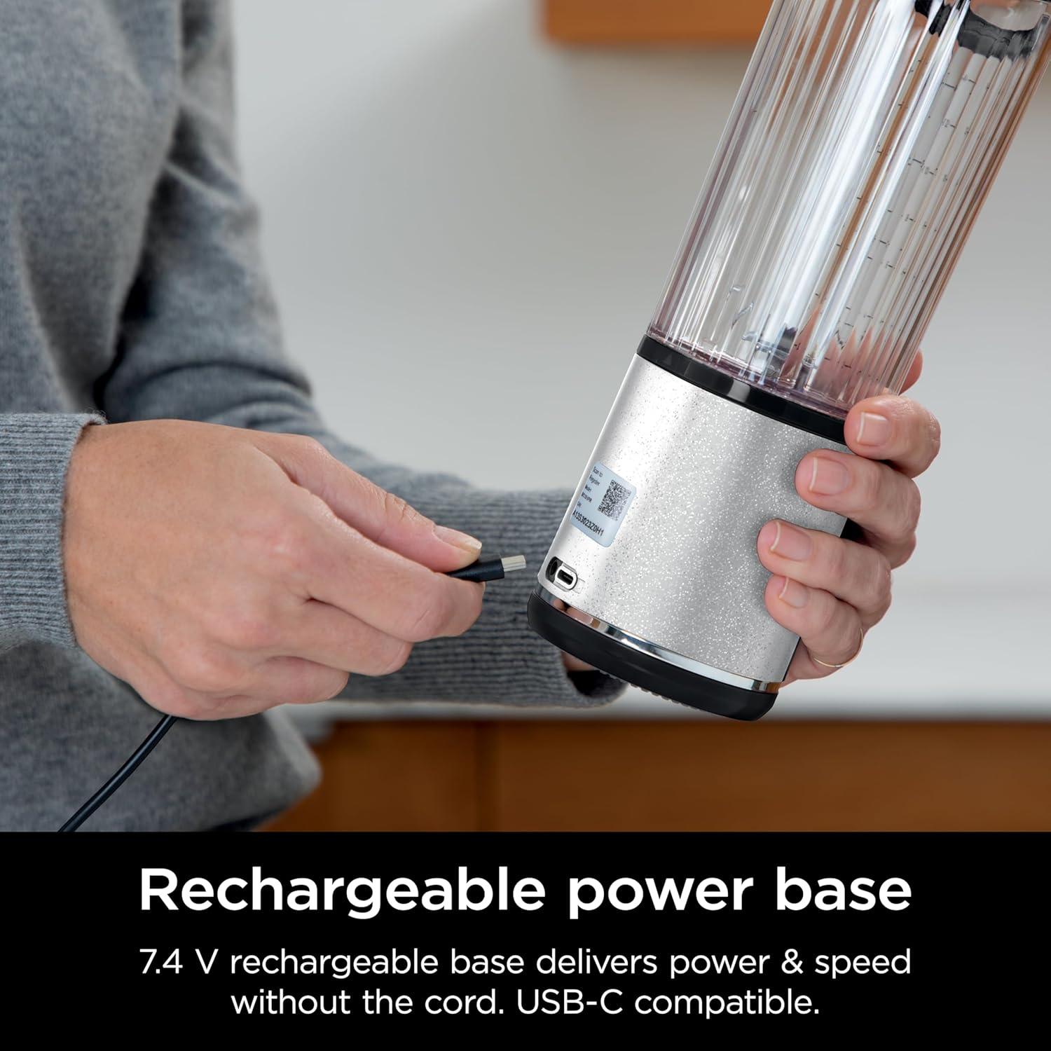 imageNinja Blast Portable Blender Cordless 18oz Vessel Personal Blender ForShakes and Smoothies BPA Free LeakproofLid and Sip Spout USBC Rechargeable Dishwasher Safe Parts Tinted Mint BC151MTWhite Glitter