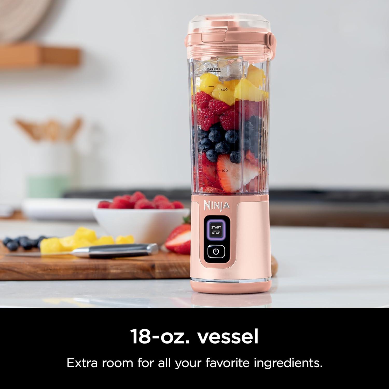 imageNinja Blast Portable Blender Cordless 18oz Vessel Personal Blender ForShakes and Smoothies BPA Free LeakproofLid and Sip Spout USBC Rechargeable Dishwasher Safe Parts Tinted Mint BC151MTPeach Stone