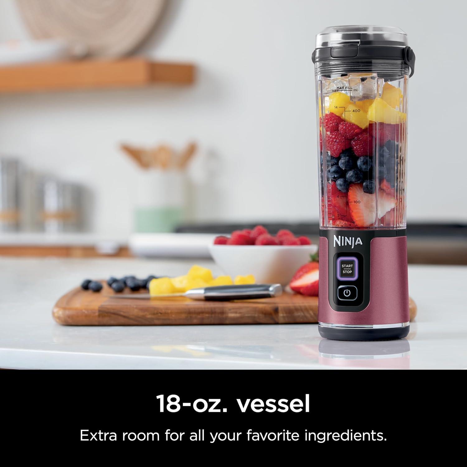 imageNinja Blast Portable Blender Cordless 18oz Vessel Personal Blender ForShakes and Smoothies BPA Free LeakproofLid and Sip Spout USBC Rechargeable Dishwasher Safe Parts Tinted Mint BC151MTMetallic Red