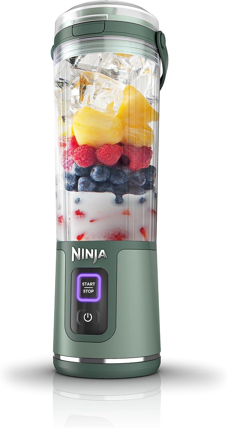 imageNinja Blast Portable Blender Cordless 18oz Vessel Personal Blender ForShakes and Smoothies BPA Free LeakproofLid and Sip Spout USBC Rechargeable Dishwasher Safe Parts Tinted Mint BC151MTForest Green
