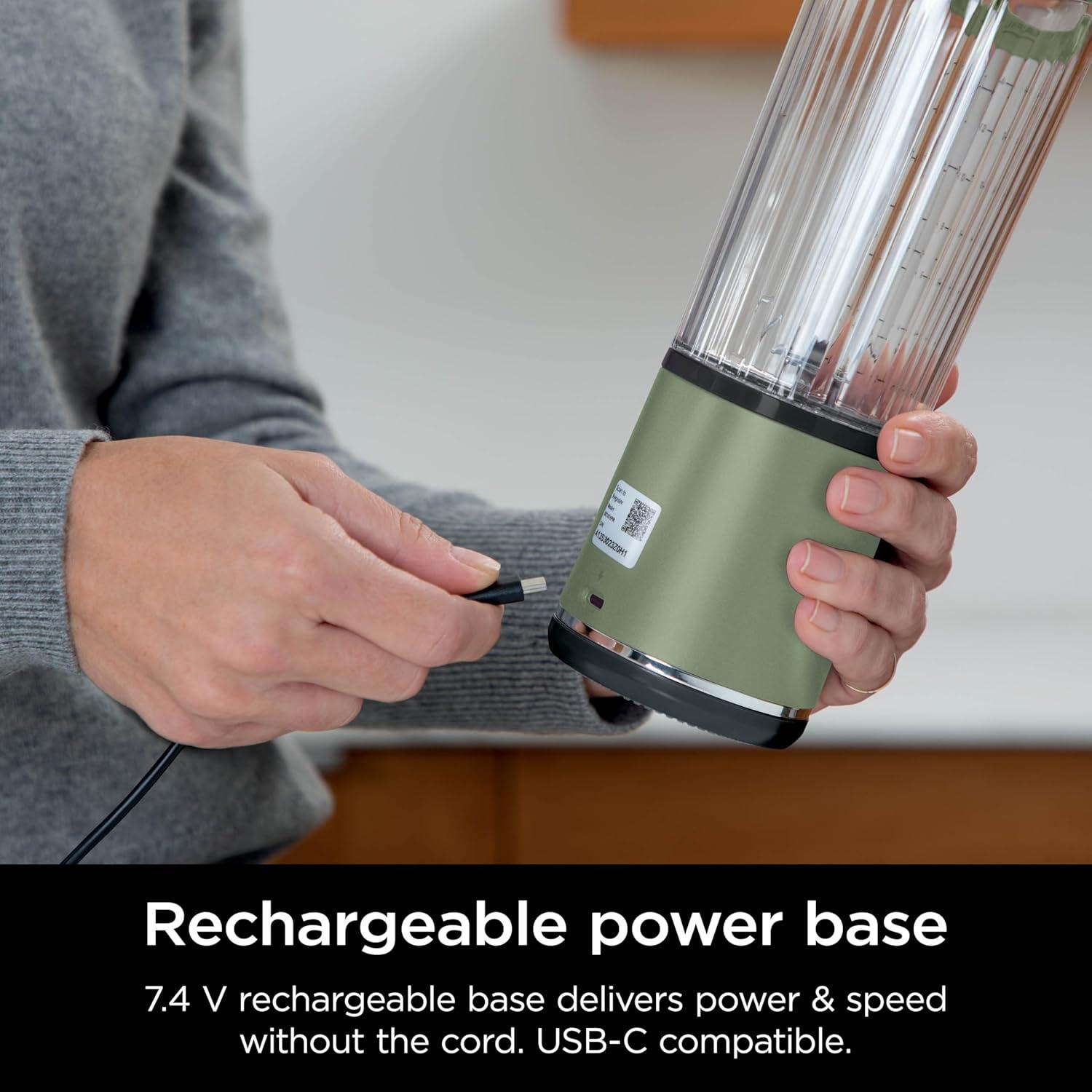 imageNinja Blast Portable Blender Cordless 18oz Vessel Personal Blender ForShakes and Smoothies BPA Free LeakproofLid and Sip Spout USBC Rechargeable Dishwasher Safe Parts Tinted Mint BC151MTMetallic Green