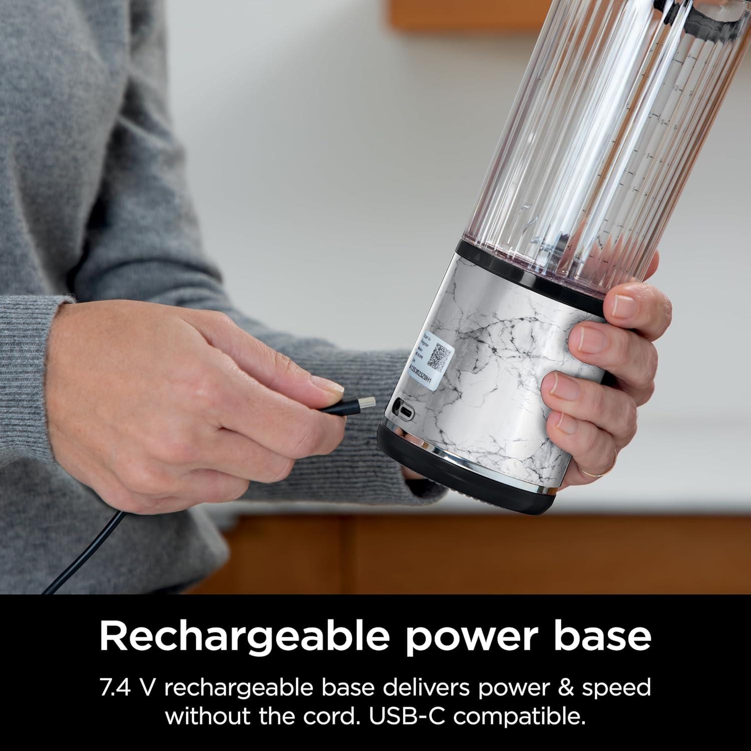 imageNinja Blast Portable Blender Cordless 18oz Vessel Personal Blender ForShakes and Smoothies BPA Free LeakproofLid and Sip Spout USBC Rechargeable Dishwasher Safe Parts Tinted Mint BC151MTWhite Marble