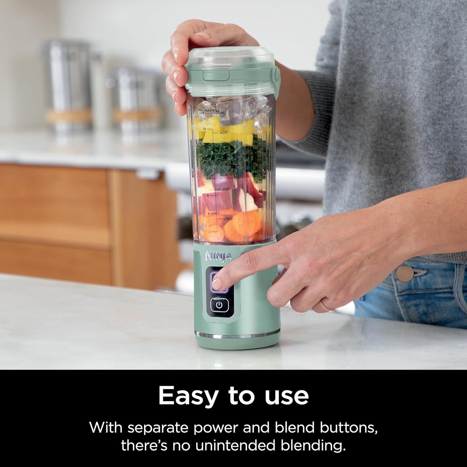imageNinja Blast Portable Blender Cordless 18oz Vessel Personal Blender ForShakes and Smoothies BPA Free LeakproofLid and Sip Spout USBC Rechargeable Dishwasher Safe Parts Tinted Mint BC151MTMint
