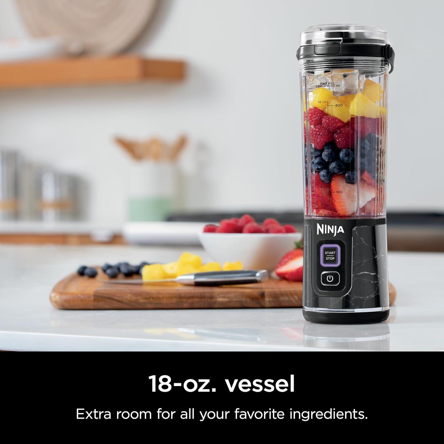 imageNinja Blast Portable Blender Cordless 18oz Vessel Personal Blender ForShakes and Smoothies BPA Free LeakproofLid and Sip Spout USBC Rechargeable Dishwasher Safe Parts Tinted Mint BC151MTMarble Black