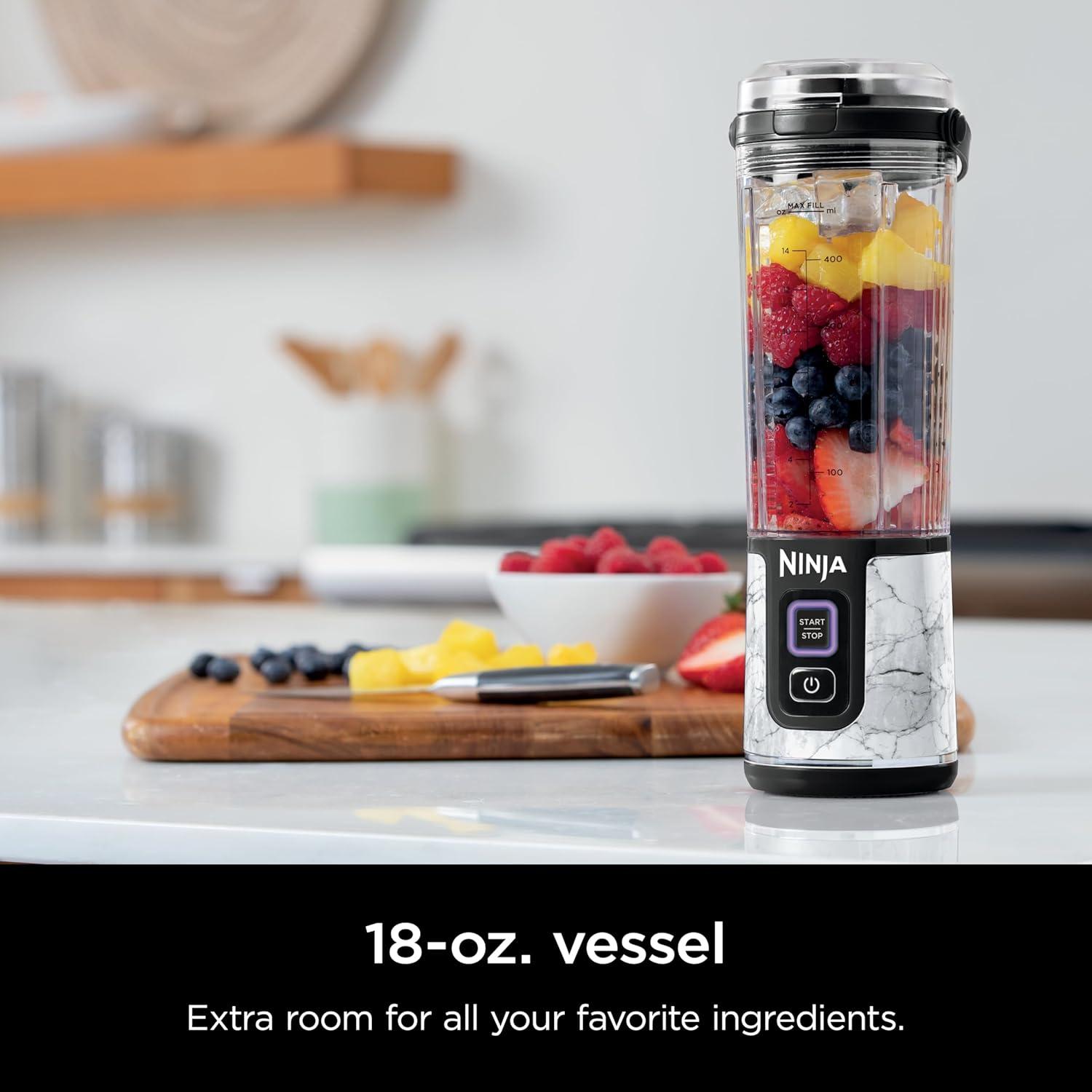 imageNinja Blast Portable Blender Cordless 18oz Vessel Personal Blender ForShakes and Smoothies BPA Free LeakproofLid and Sip Spout USBC Rechargeable Dishwasher Safe Parts Tinted Mint BC151MTWhite Marble