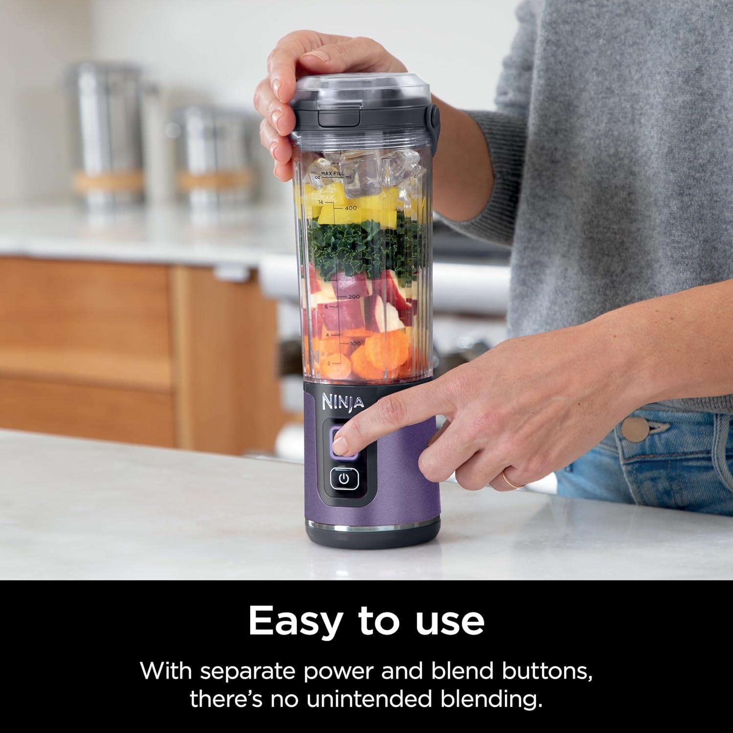 imageNinja Blast Portable Blender Cordless 18oz Vessel Personal Blender ForShakes and Smoothies BPA Free LeakproofLid and Sip Spout USBC Rechargeable Dishwasher Safe Parts Tinted Mint BC151MTMetallic Purple