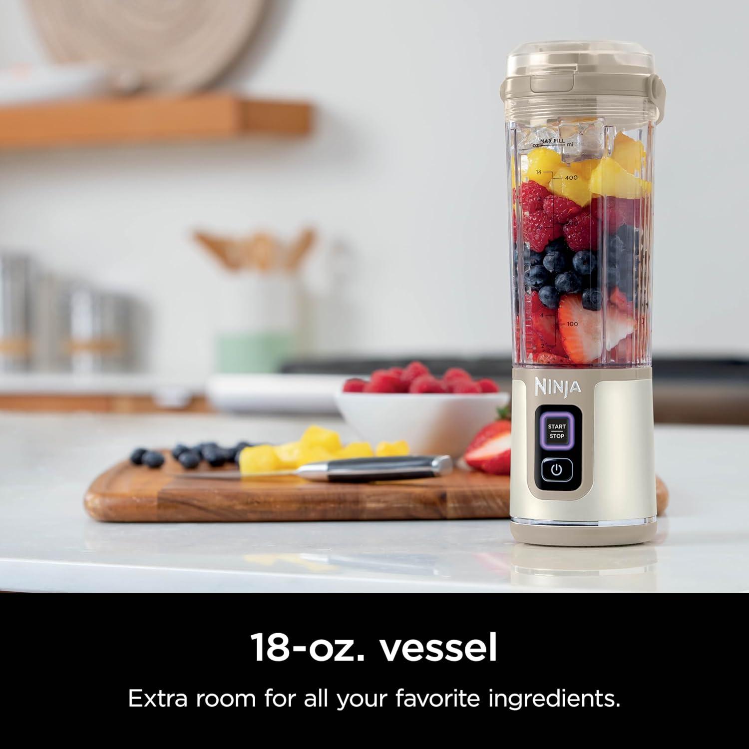 imageNinja Blast Portable Blender Cordless 18oz Vessel Personal Blender ForShakes and Smoothies BPA Free LeakproofLid and Sip Spout USBC Rechargeable Dishwasher Safe Parts Tinted Mint BC151MTCream