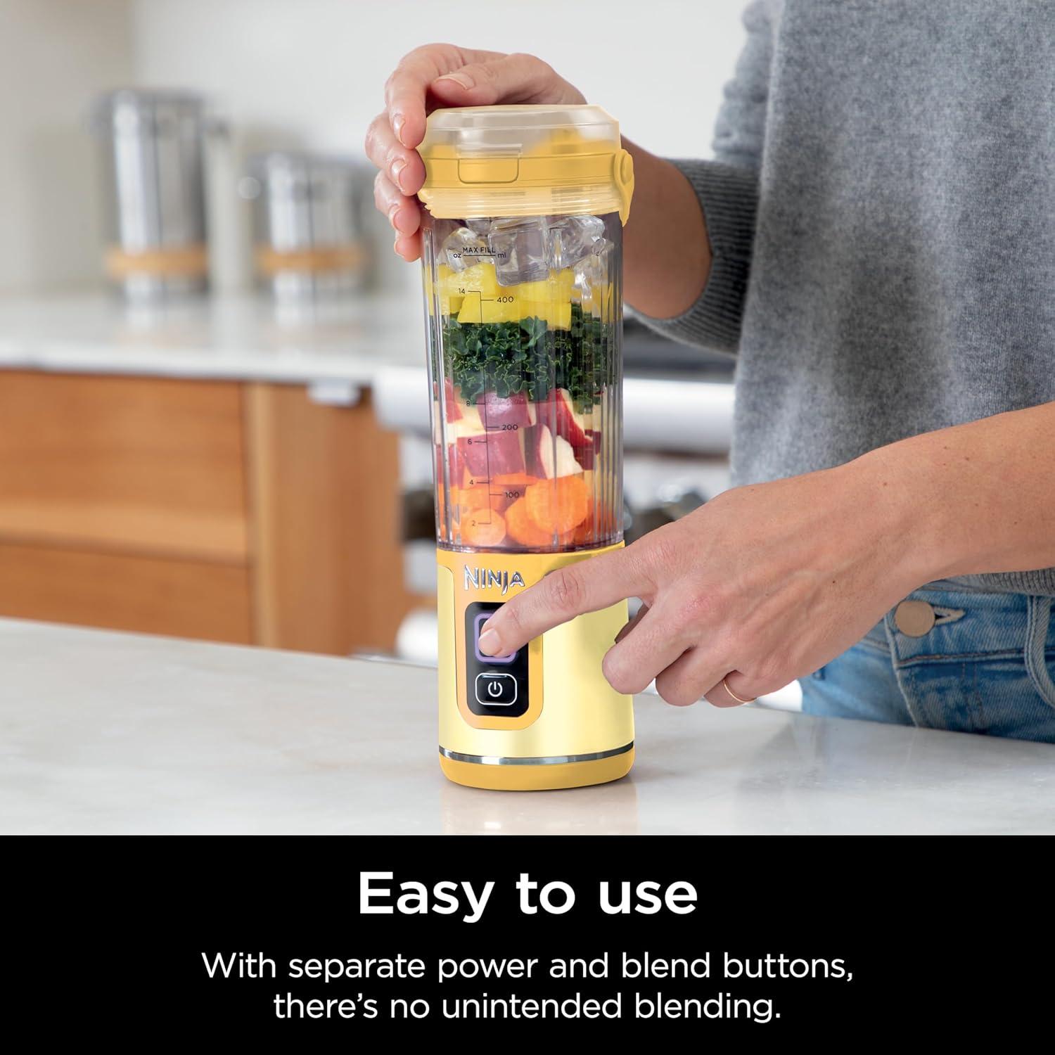 imageNinja Blast Portable Blender Cordless 18oz Vessel Personal Blender ForShakes and Smoothies BPA Free LeakproofLid and Sip Spout USBC Rechargeable Dishwasher Safe Parts Tinted Mint BC151MTLemon Meringue