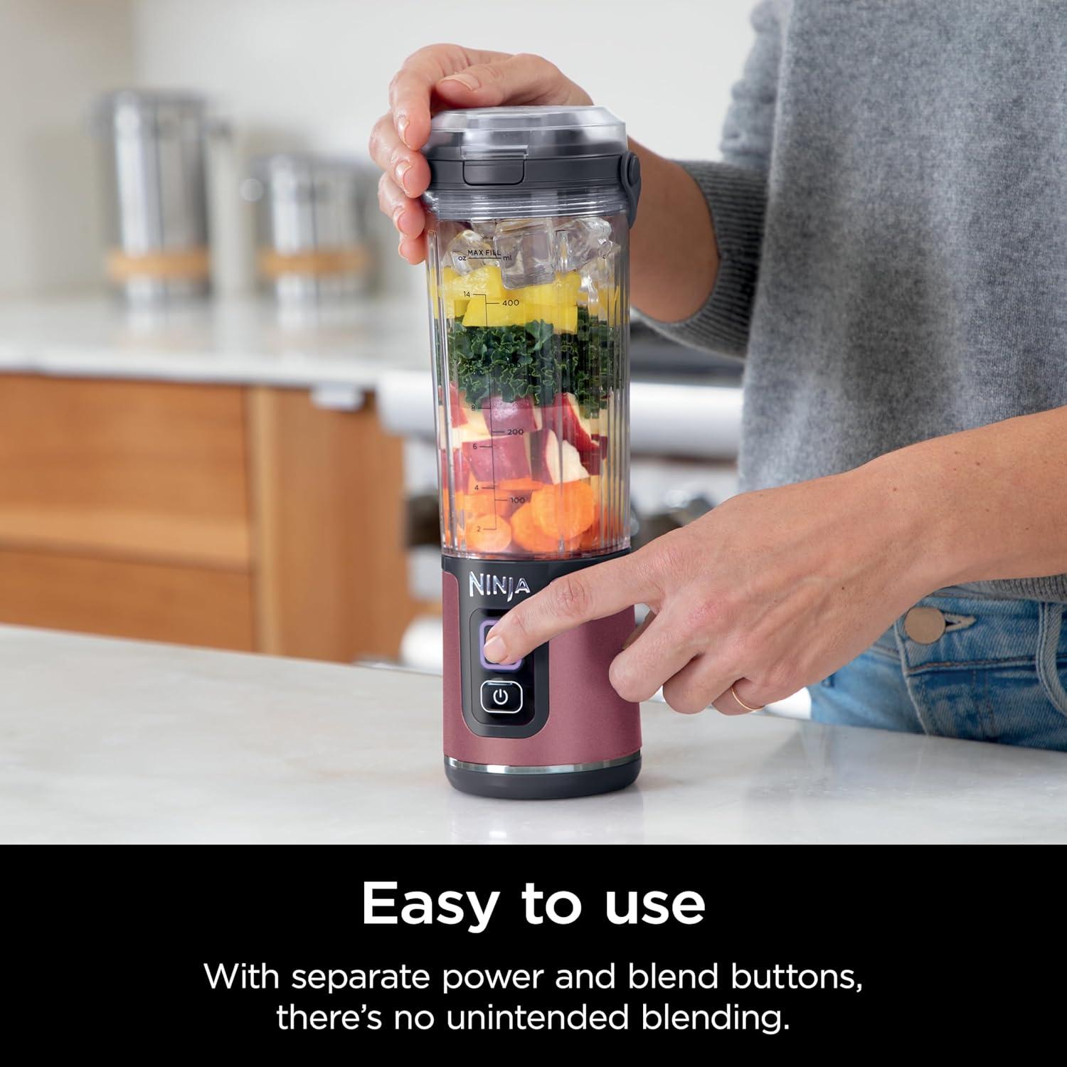 imageNinja Blast Portable Blender Cordless 18oz Vessel Personal Blender ForShakes and Smoothies BPA Free LeakproofLid and Sip Spout USBC Rechargeable Dishwasher Safe Parts Tinted Mint BC151MTMetallic Red