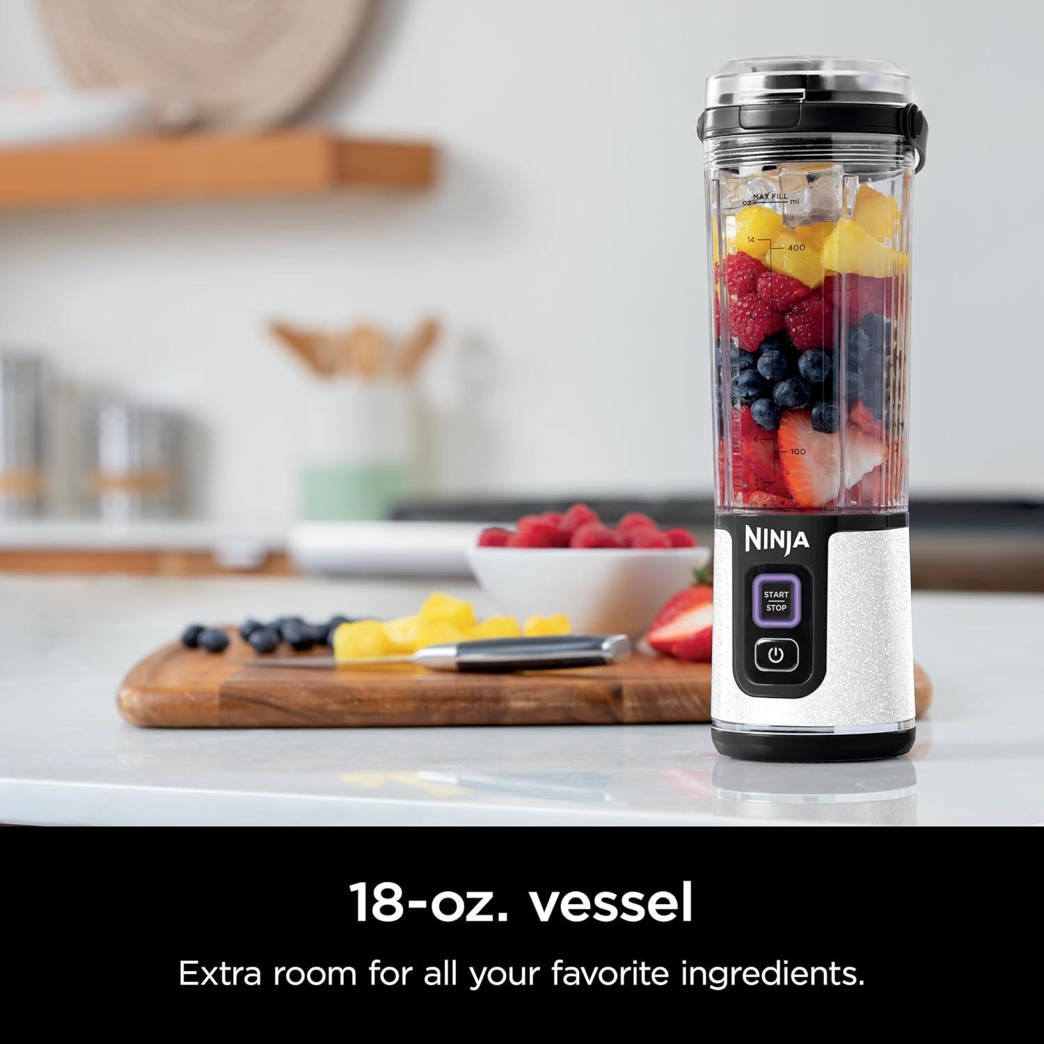 imageNinja Blast Portable Blender Cordless 18oz Vessel Personal Blender ForShakes and Smoothies BPA Free LeakproofLid and Sip Spout USBC Rechargeable Dishwasher Safe Parts Tinted Mint BC151MTWhite Glitter
