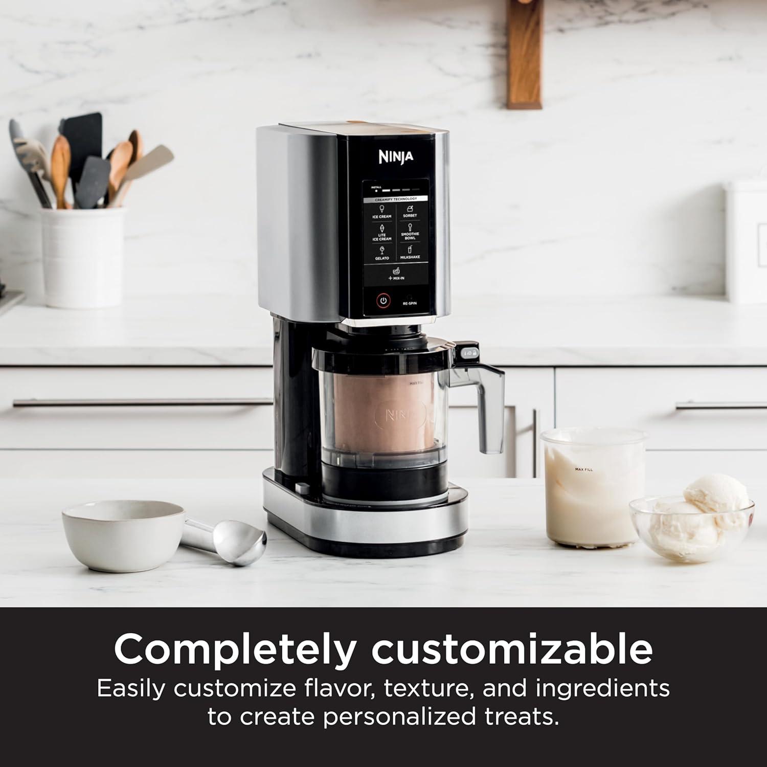 imageNinja CREAMi Ice Cream Maker for Gelato Mixins Milkshakes Sorbet Smoothie Bowls 7 OneTouch Programs with 2 Pint Containers amp Lids Compact Size Perfect for Kids Orange Mango NC301AOBlueberry Mint