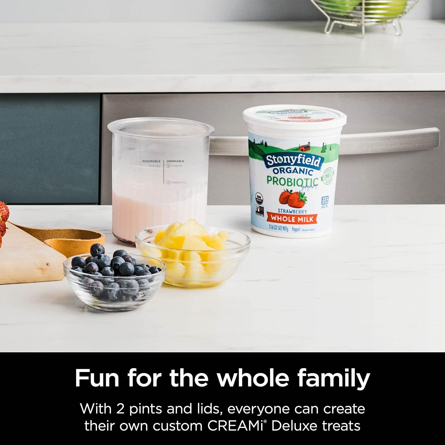 imageNinja Creami Deluxe Pints 2 Pack Compatible with NC500 Series Creami Deluxe Ice Cream Makers Genuine Ninja Pint BPAFree amp Dishwasher Safe Color Lids 1 Pint Each ClearCoralYellow XSKPNTLD224 oz Pints