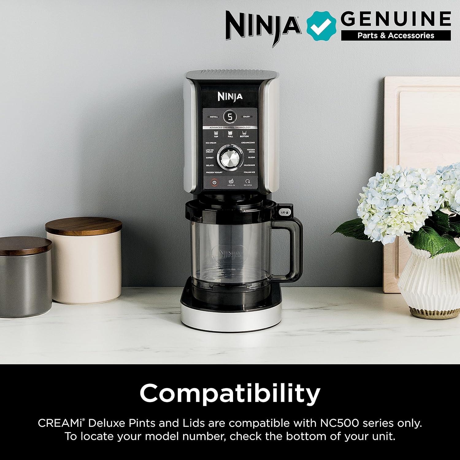 imageNinja Creami Deluxe Pints 2 Pack Compatible with NC500 Series Creami Deluxe Ice Cream Makers Genuine Ninja Pint BPAFree amp Dishwasher Safe Color Lids 1 Pint Each ClearCoralYellow XSKPNTLD224 oz Pints