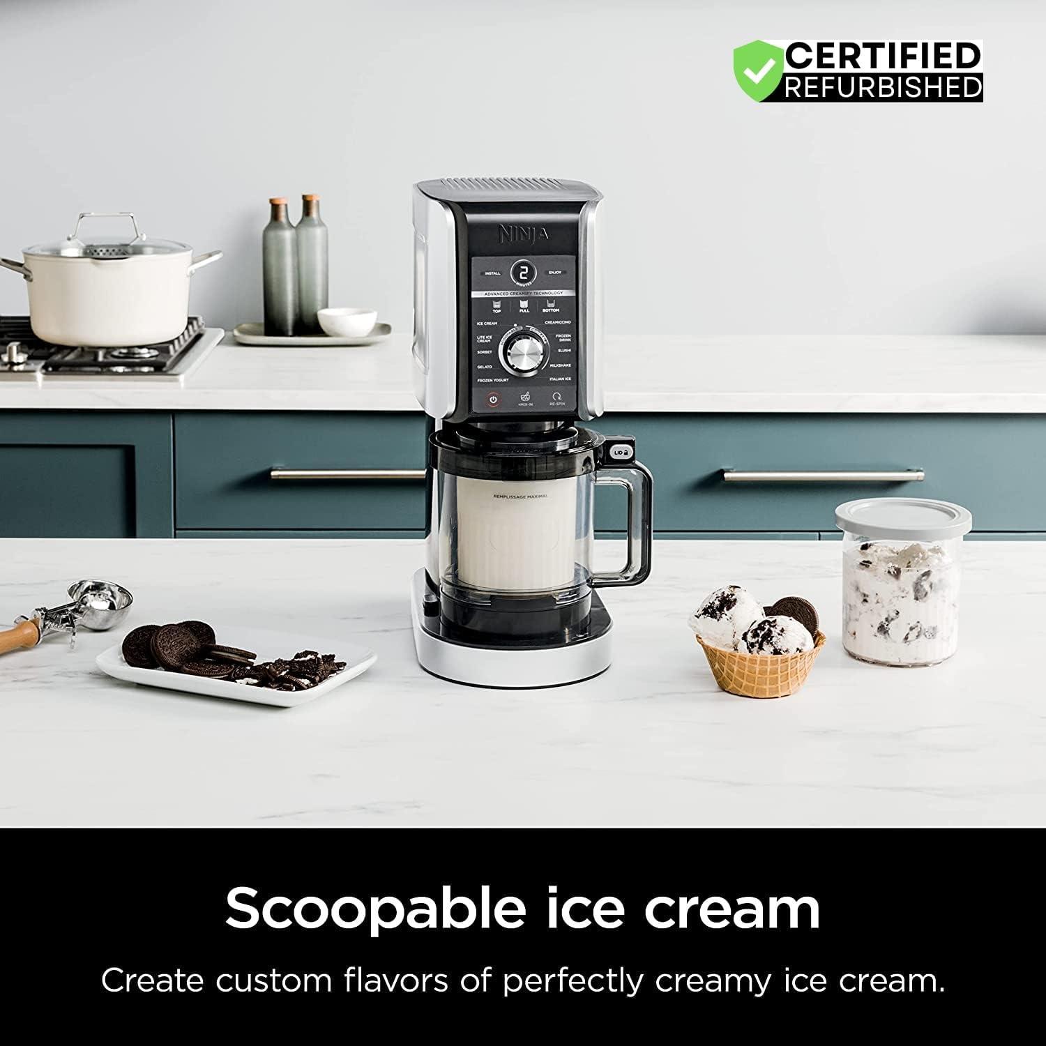 imageNinja NC501 CREAMi Deluxe 11in1 XL Ice Cream Maker Silver Renewed Bundle with Deco Essentials 6 Pack of Pints and Lids for Ninja Creami