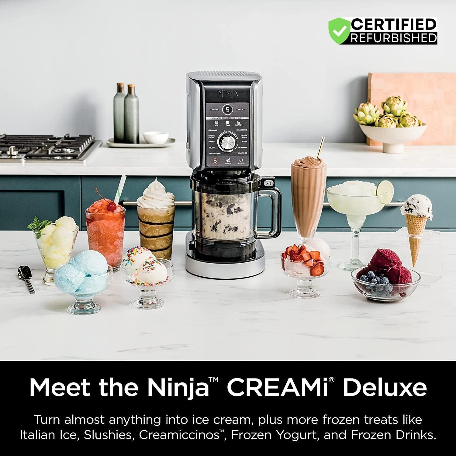 imageNinja NC501 CREAMi Deluxe 11in1 XL Ice Cream Maker Silver Renewed Bundle with Deco Essentials 6 Pack of Pints and Lids for Ninja Creami