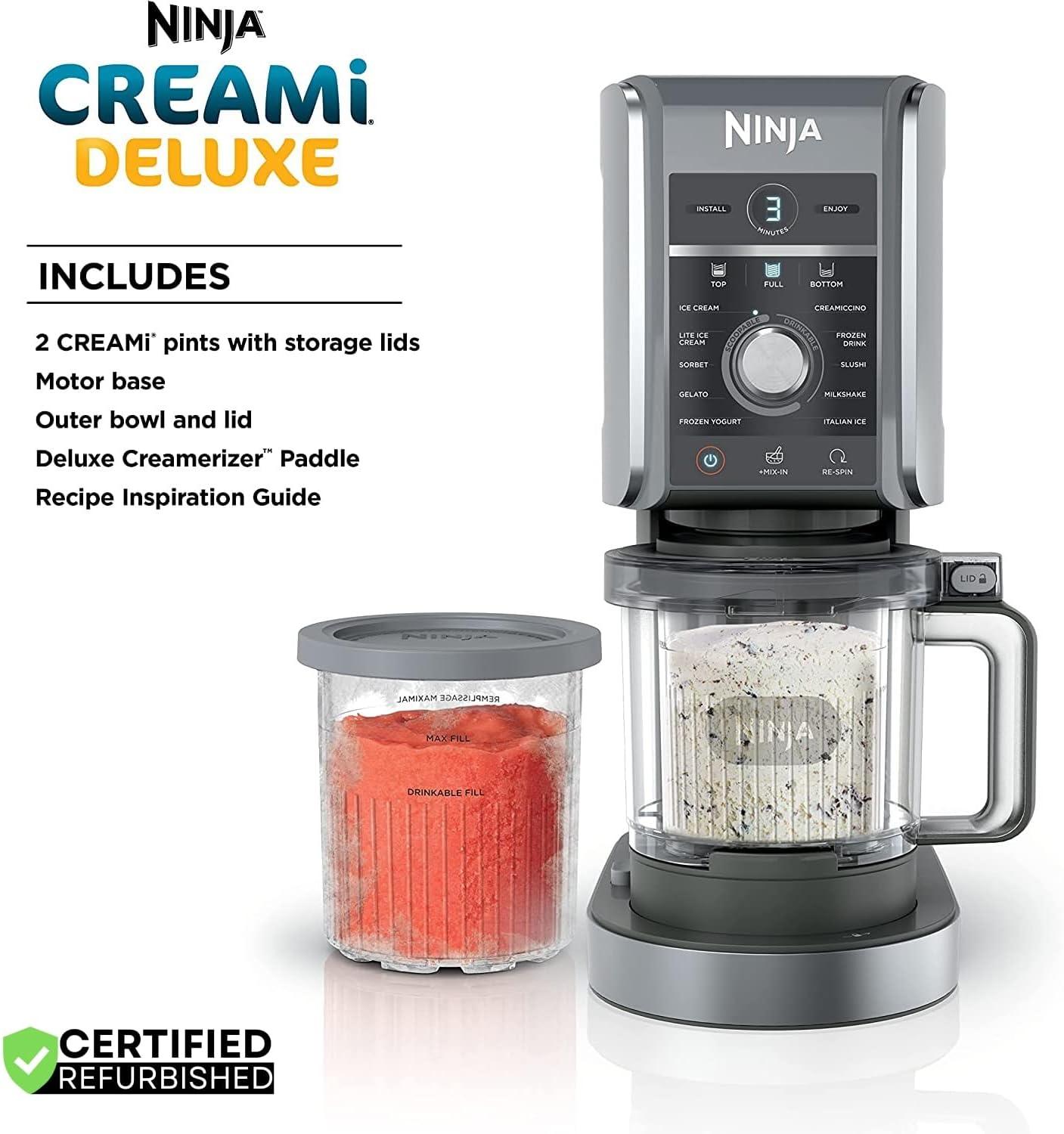 imageNinja NC501 CREAMi Deluxe 11in1 XL Ice Cream Maker Silver Renewed Bundle with Deco Essentials 6 Pack of Pints and Lids for Ninja Creami