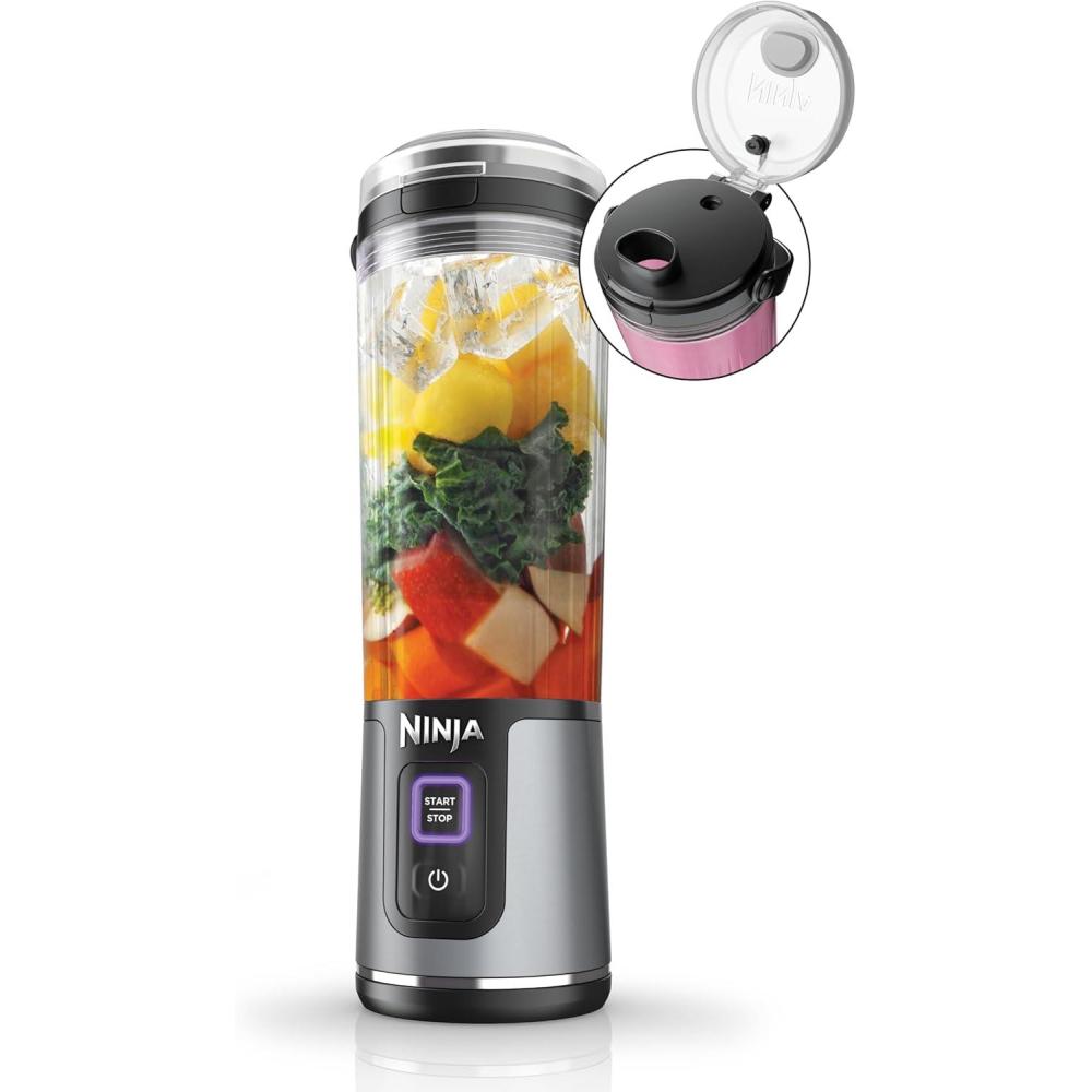 imageNinja Blast Portable Blender Cordless 18oz Vessel Personal Blender ForShakes and Smoothies BPA Free LeakproofLid and Sip Spout USBC Rechargeable Dishwasher Safe Parts Tinted Mint BC151MTBlack