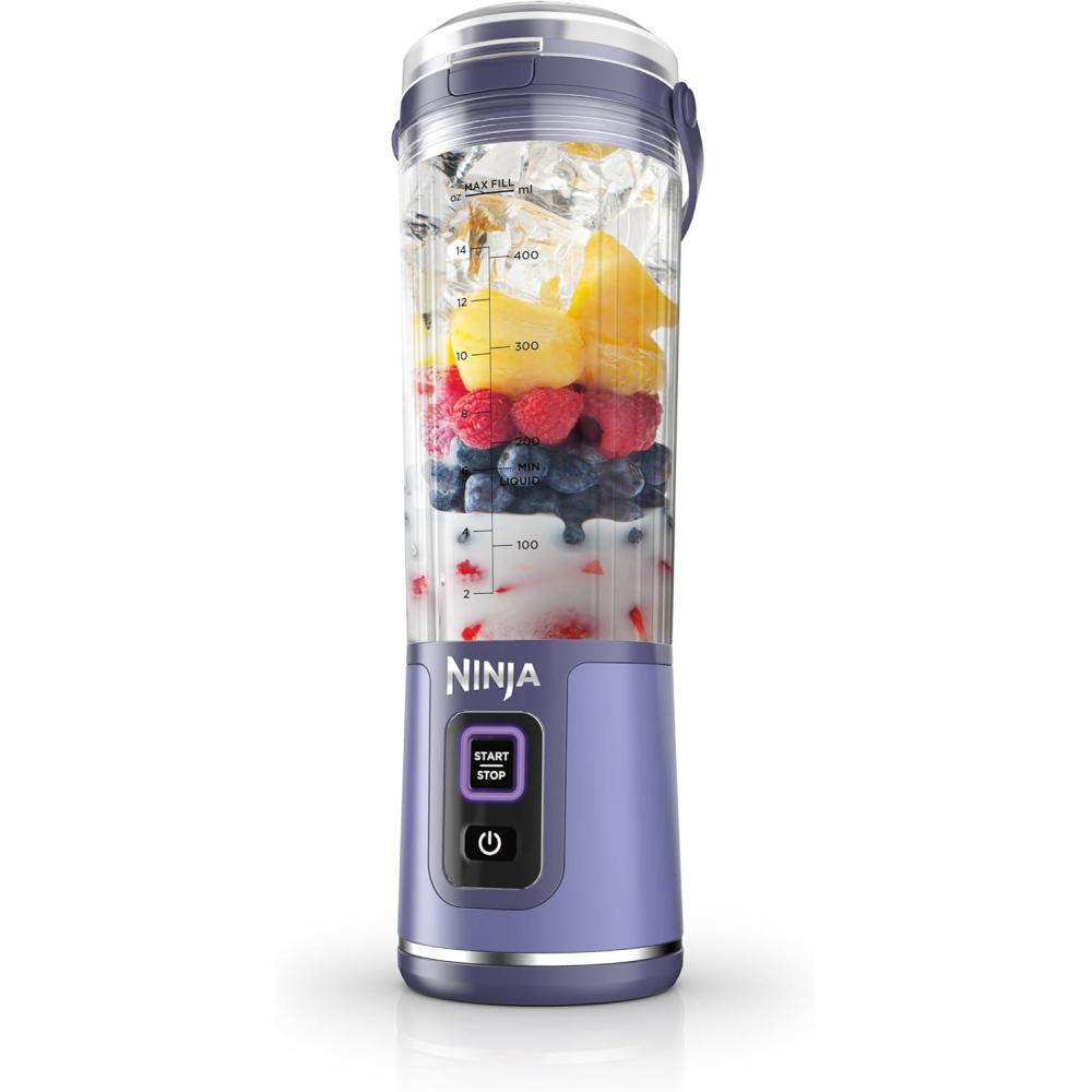 imageNinja Blast Portable Blender Cordless 18oz Vessel Personal Blender ForShakes and Smoothies BPA Free LeakproofLid and Sip Spout USBC Rechargeable Dishwasher Safe Parts Tinted Mint BC151MTGalaxy Purple