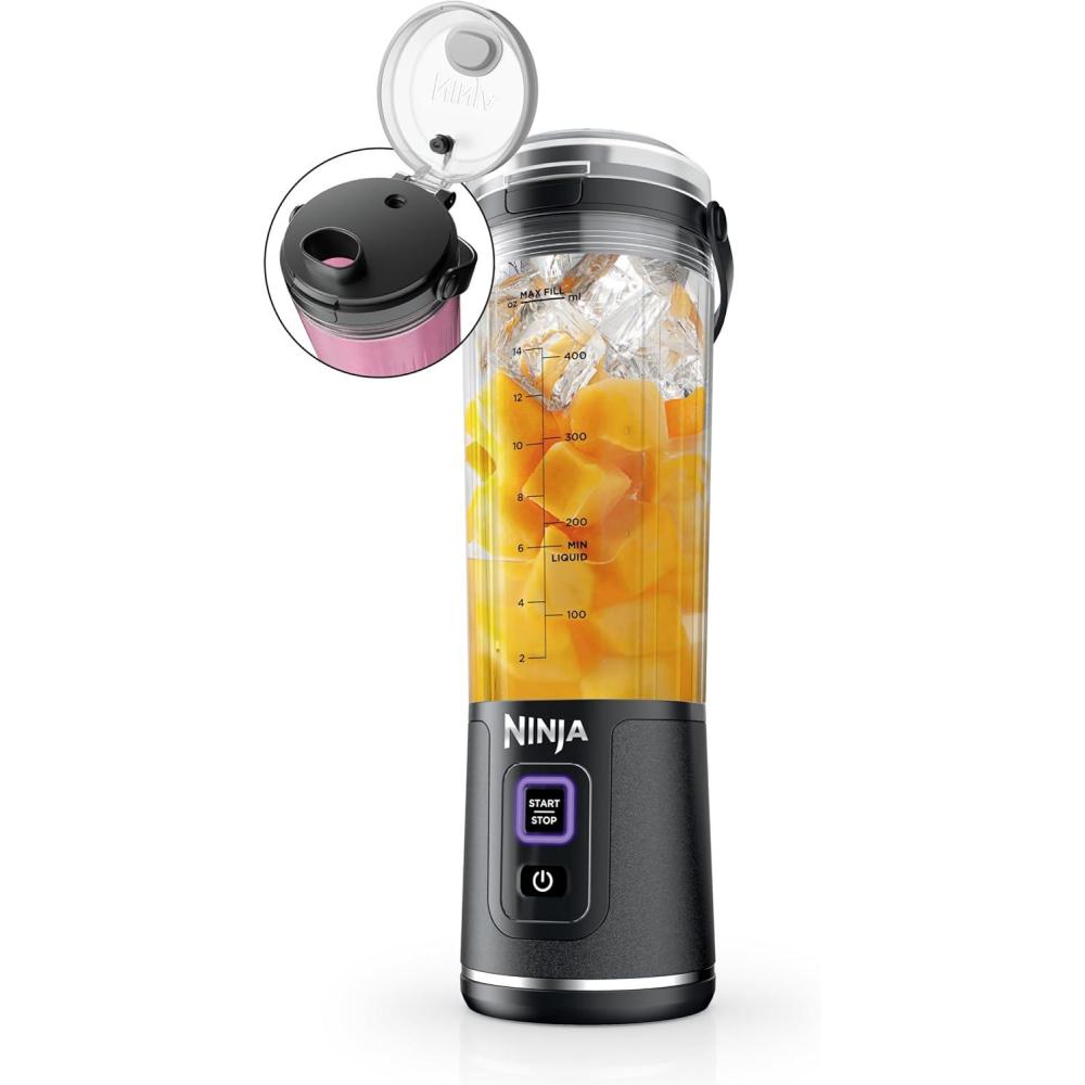 imageNinja Blast Portable Blender Cordless 18oz Vessel Personal Blender ForShakes and Smoothies BPA Free LeakproofLid and Sip Spout USBC Rechargeable Dishwasher Safe Parts Tinted Mint BC151MTMetallic Black