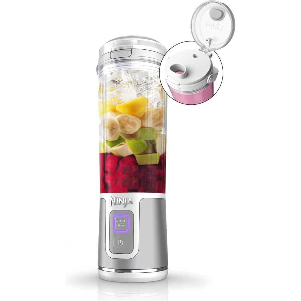 imageNinja Blast Portable Blender Cordless 18oz Vessel Personal Blender ForShakes and Smoothies BPA Free LeakproofLid and Sip Spout USBC Rechargeable Dishwasher Safe Parts Tinted Mint BC151MTWhite