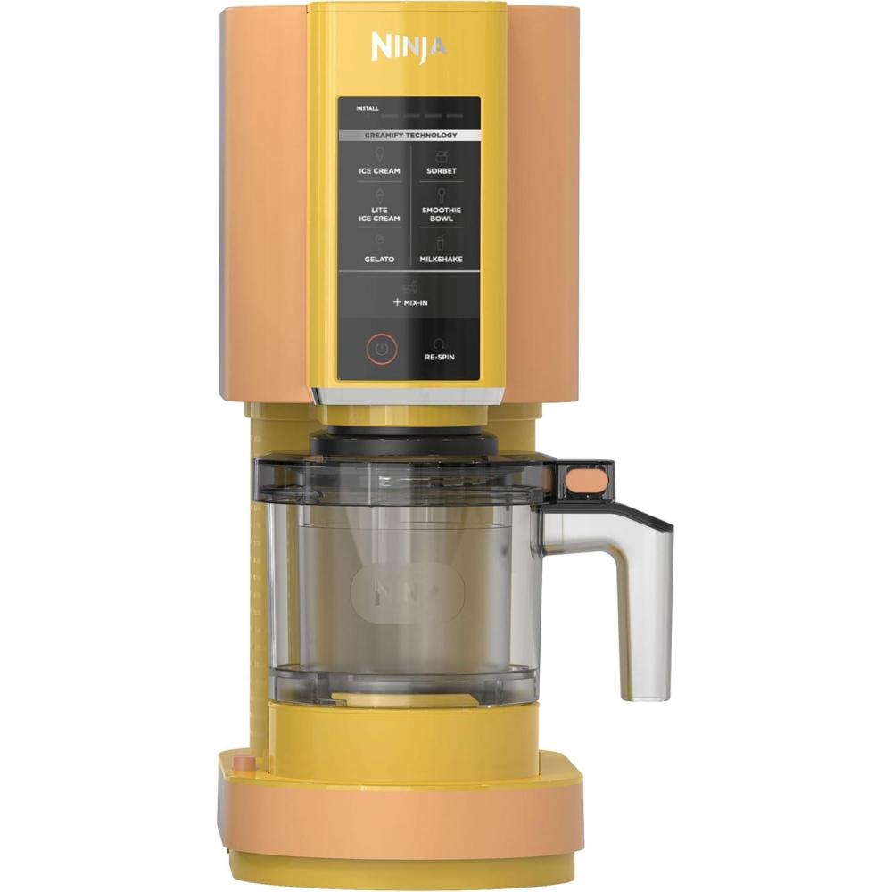 imageNinja CREAMi Ice Cream Maker for Gelato Mixins Milkshakes Sorbet Smoothie Bowls 7 OneTouch Programs with 2 Pint Containers amp Lids Compact Size Perfect for Kids Orange Mango NC301AOOrange Mango
