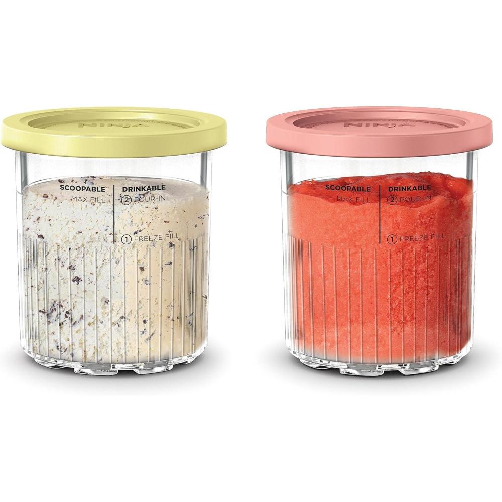 imageNinja Creami Deluxe Pints 2 Pack Compatible with NC500 Series Creami Deluxe Ice Cream Makers Genuine Ninja Pint BPAFree amp Dishwasher Safe Color Lids 1 Pint Each ClearCoralYellow XSKPNTLD224 oz Pints