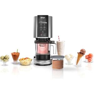 Ninja NC301 CREAMi Ice Cream Maker, for Gelato, Mix-ins, Milkshakes, Sorbet, Smoothie Bowls & More, 7 One-Touch Programs, with (2) Pint Containers & Lids, Compact Size, Perfect for Kids, Silver(Silver)
