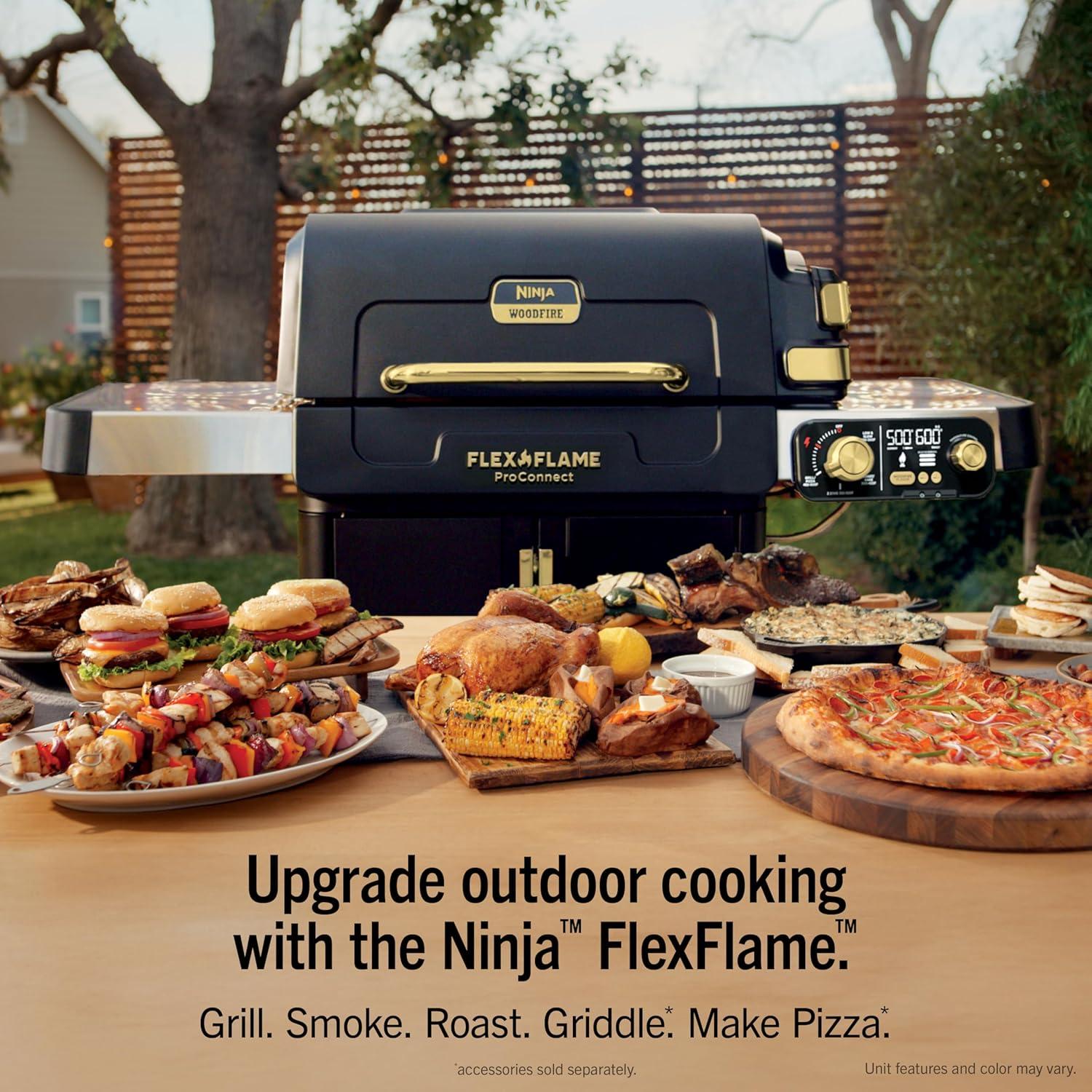 imageNinja FlexFlame ProConnect Grill amp Smoker 5in1 Smart Cooking System Electric amp Propane AppConnected 3Burner Digital Control Roast Griddle amp Pizza Maker BlackGold PG305