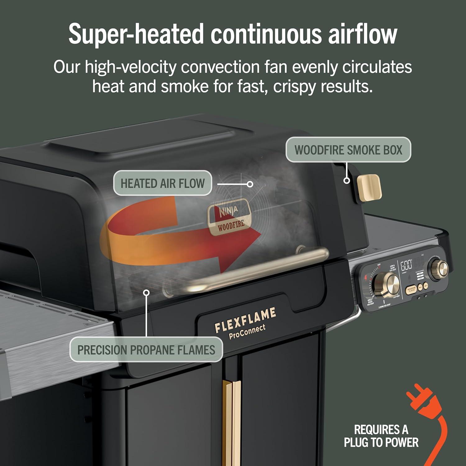 imageNinja FlexFlame ProConnect Grill amp Smoker 5in1 Smart Cooking System Electric amp Propane AppConnected 3Burner Digital Control Roast Griddle amp Pizza Maker BlackGold PG305