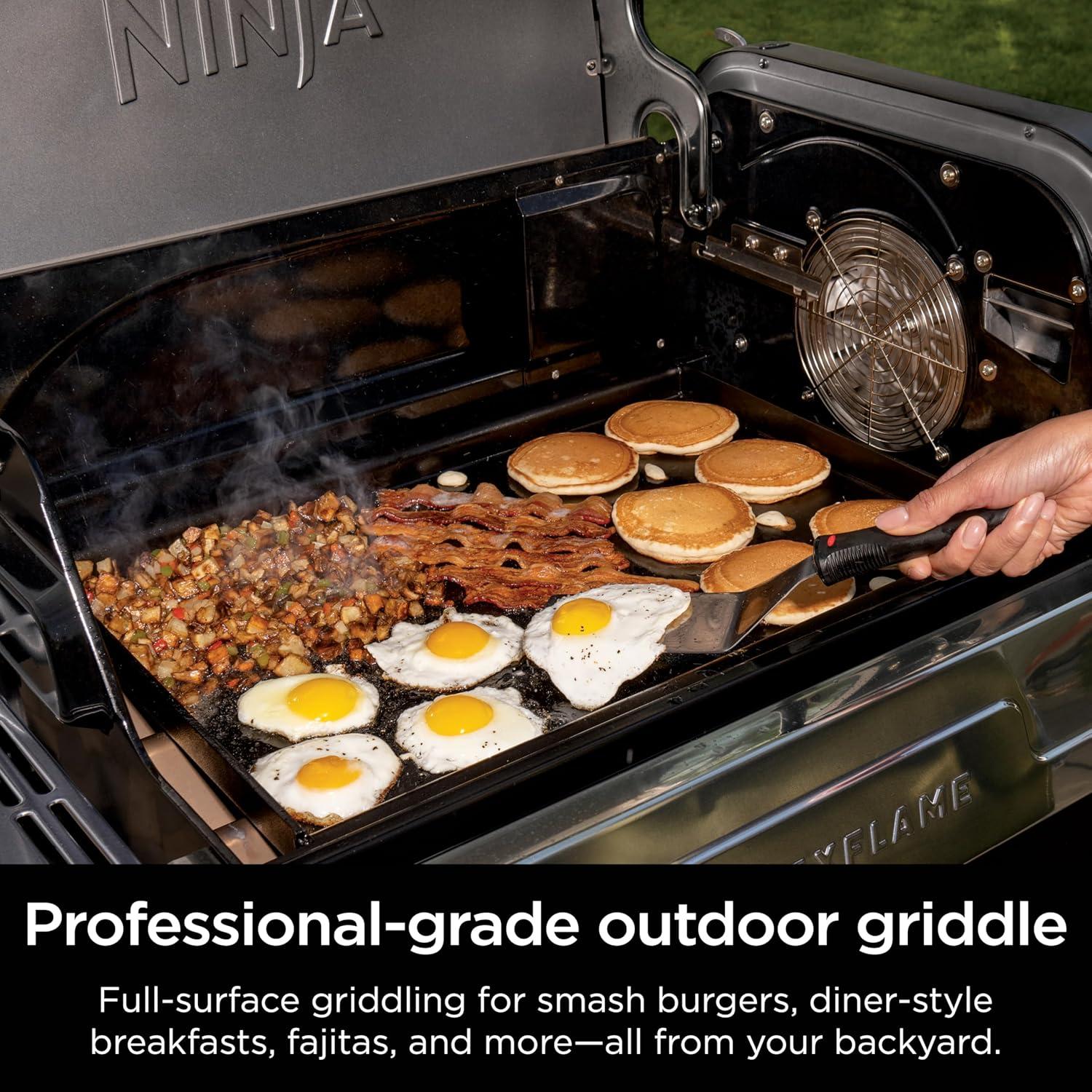 imageNinja FlexFlame Upgrades Premium Full Griddle ProfessionalGrade Carbon Steel FullSize Griddle Plate with Grease Drain RustResistant Even Heat Compatible with Ninja FlexFlame XSKFULGRIDLE