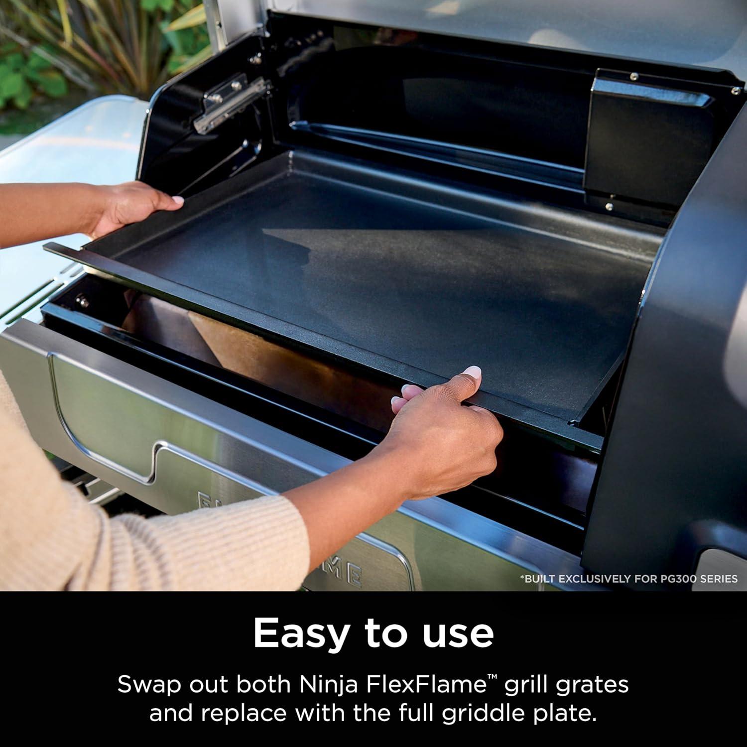 imageNinja FlexFlame Upgrades Premium Full Griddle ProfessionalGrade Carbon Steel FullSize Griddle Plate with Grease Drain RustResistant Even Heat Compatible with Ninja FlexFlame XSKFULGRIDLE
