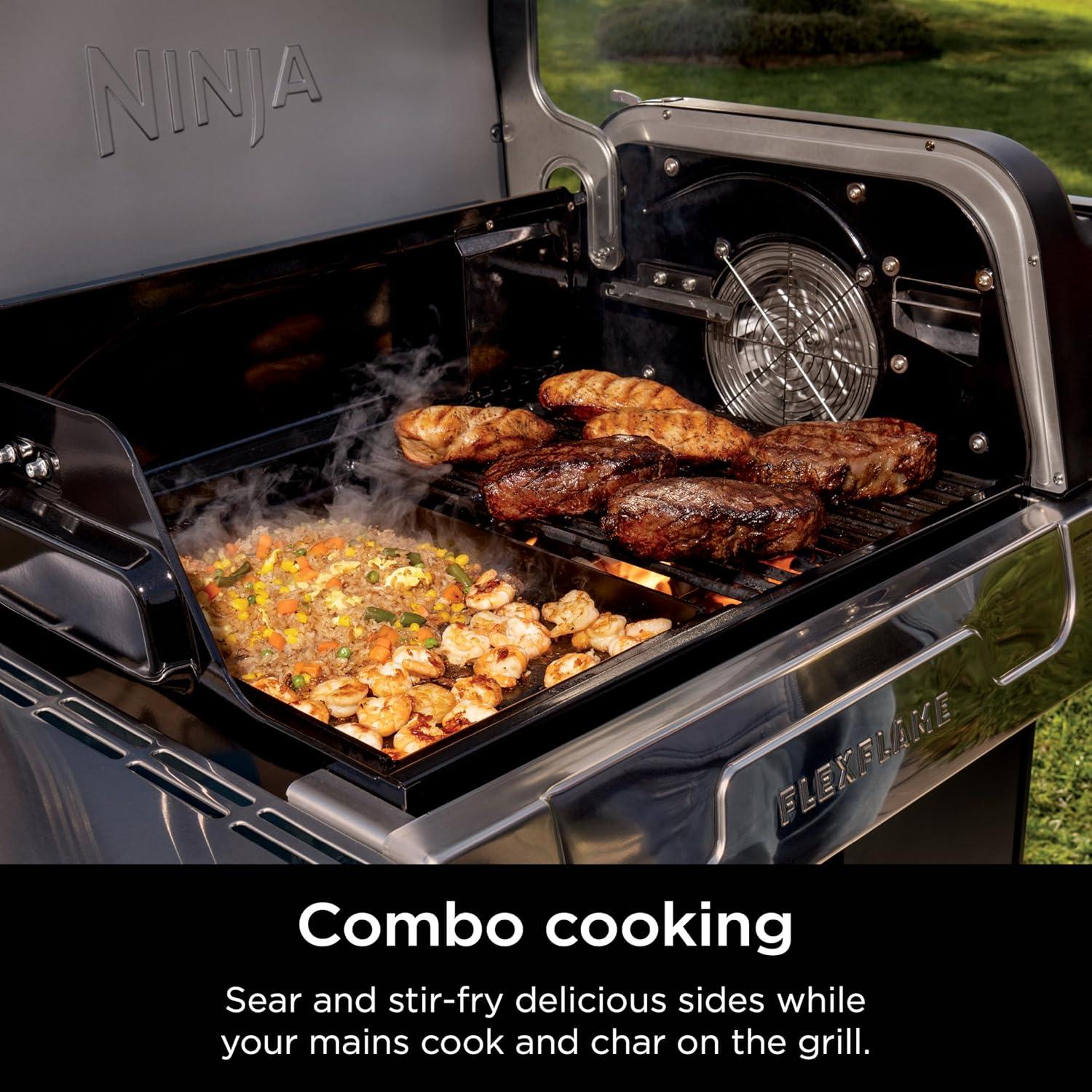 imageNinja FlexFlame Upgrades Premium Half Griddle ProfessionalGrade Carbon Steel Griddle Plate with Grease Drain RustResistant Combo Cook Even Heat Compatible with Ninja FlexFlame XSKHLFGRIDLE