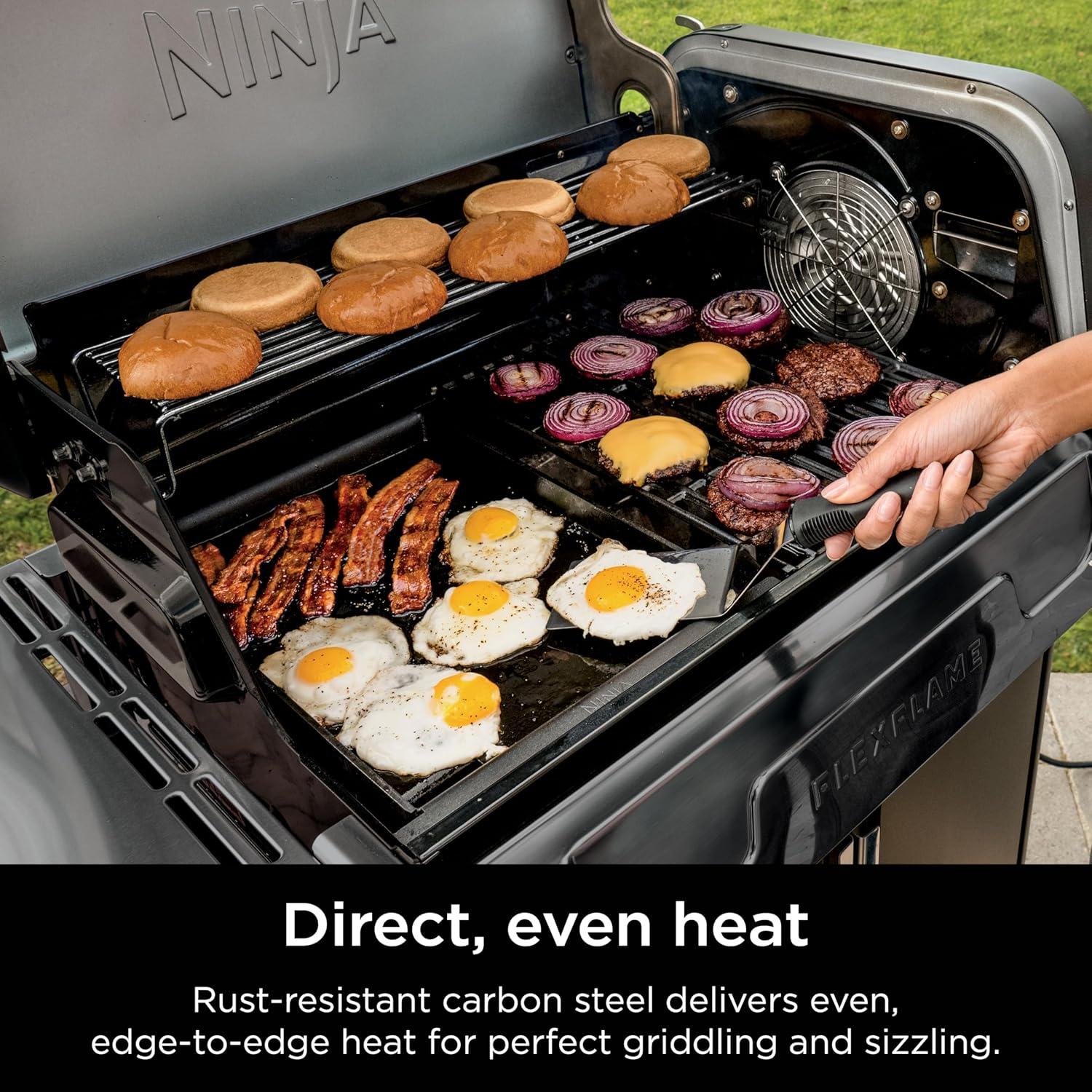 imageNinja FlexFlame Upgrades Premium Half Griddle ProfessionalGrade Carbon Steel Griddle Plate with Grease Drain RustResistant Combo Cook Even Heat Compatible with Ninja FlexFlame XSKHLFGRIDLE