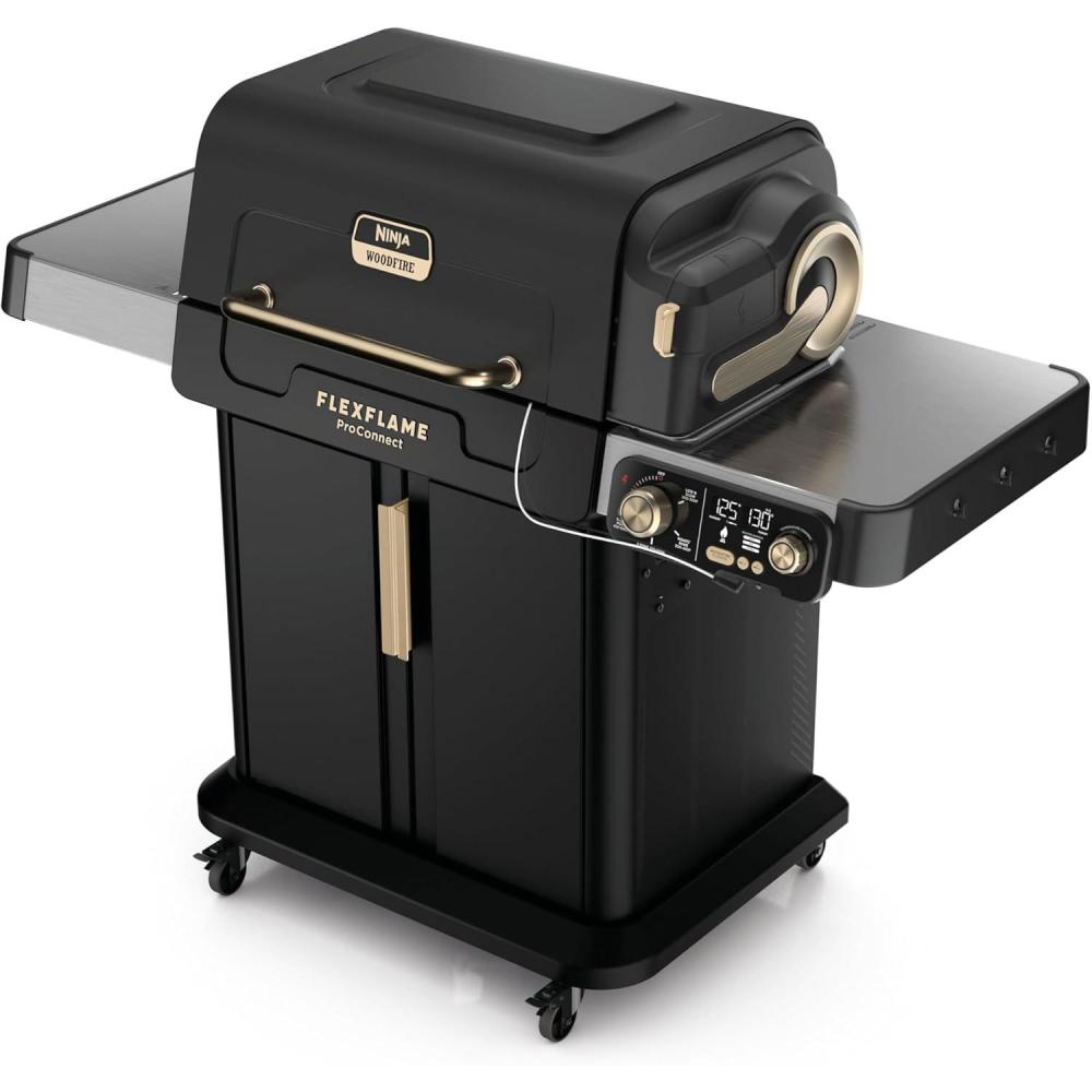 imageNinja FlexFlame ProConnect Grill amp Smoker 5in1 Smart Cooking System Electric amp Propane AppConnected 3Burner Digital Control Roast Griddle amp Pizza Maker BlackGold PG305