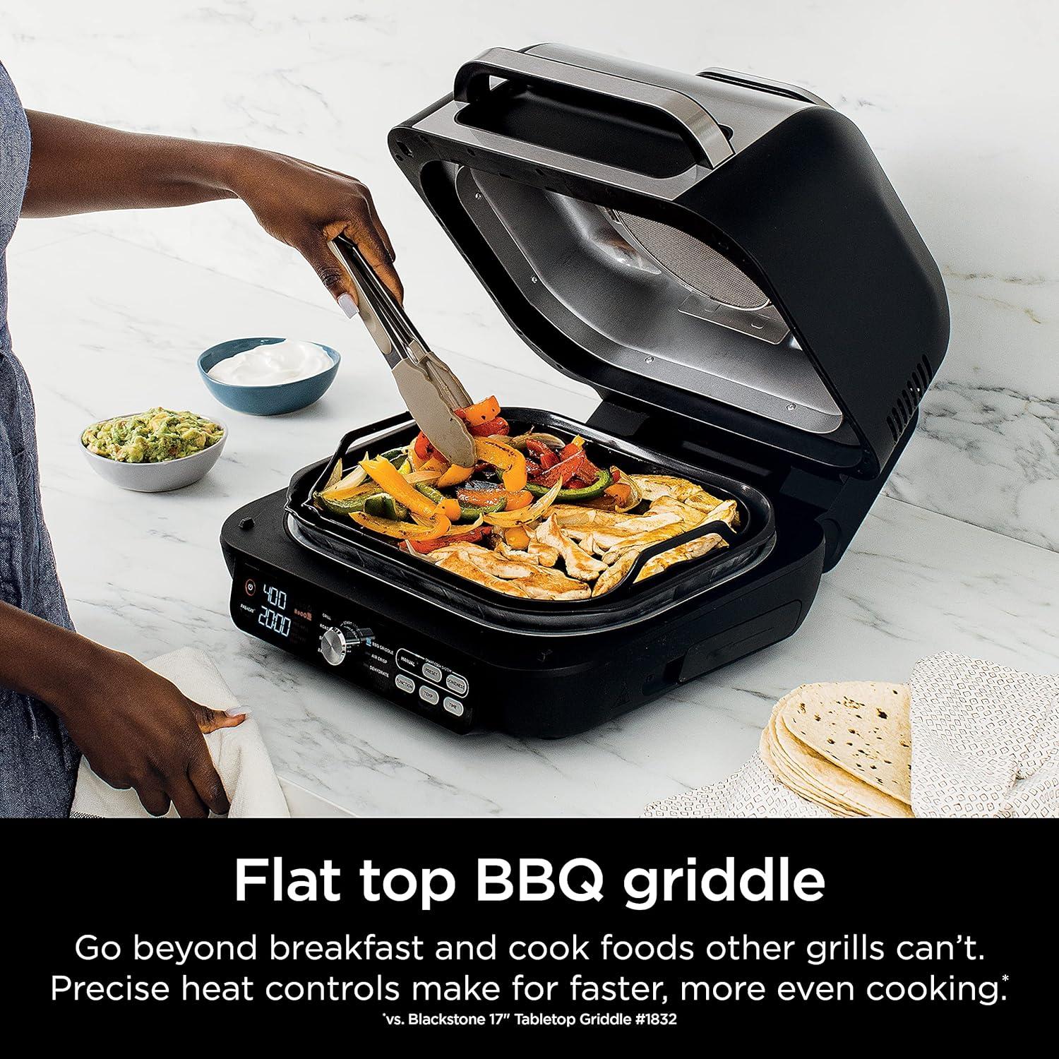 imageNinja Indoor Grill and Air Fryer Foodi Smart XL 6in1 Grill Air Fry Roast Bake Broil Dehydrate amp Crisp Smart Thermometer amp Splatter Shield Dishwasher Safe Parts BlackSilver FG5517in1 With Thermometer