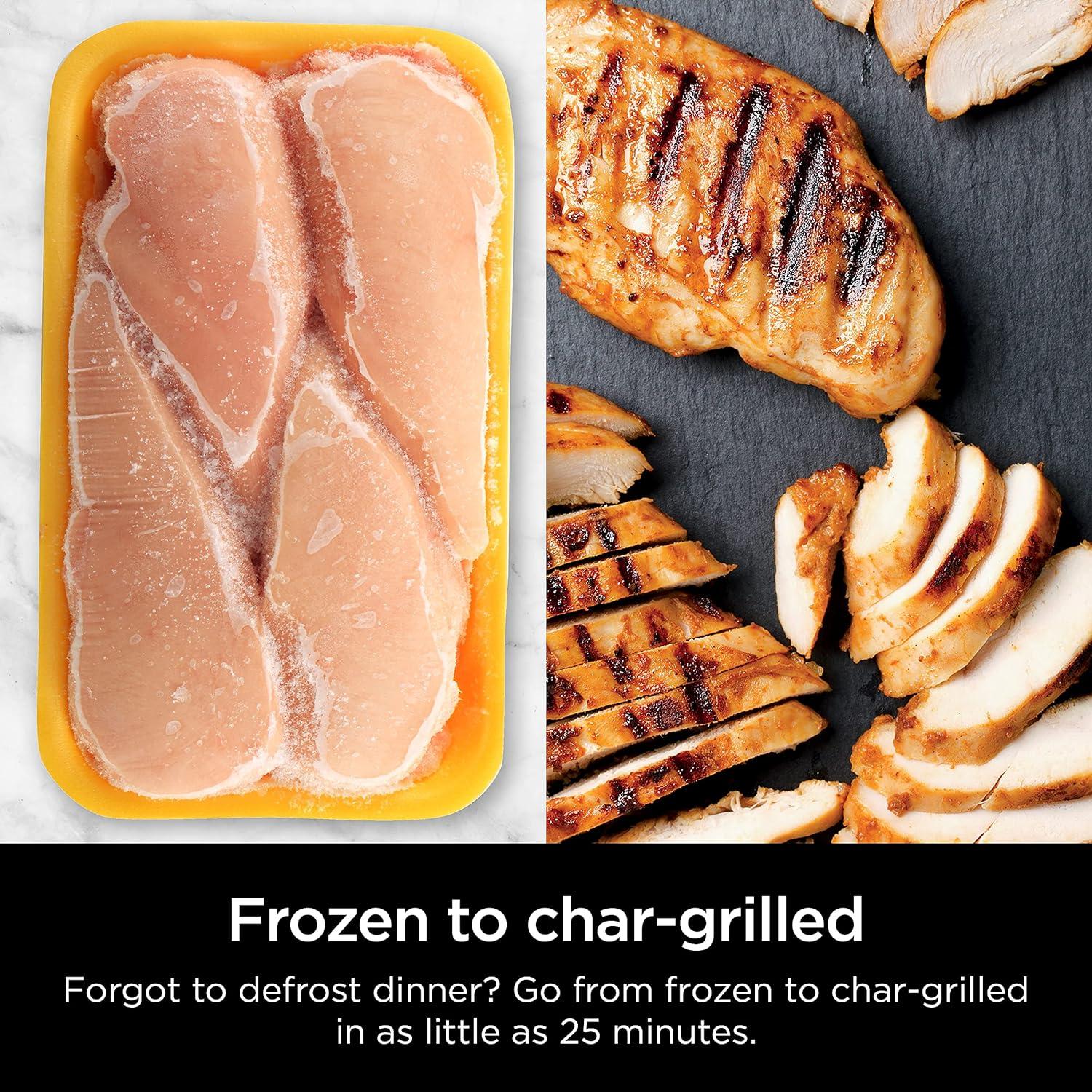 imageNinja Indoor Grill and Air Fryer Foodi Smart XL 6in1 Grill Air Fry Roast Bake Broil Dehydrate amp Crisp Smart Thermometer amp Splatter Shield Dishwasher Safe Parts BlackSilver FG5517in1 With Thermometer