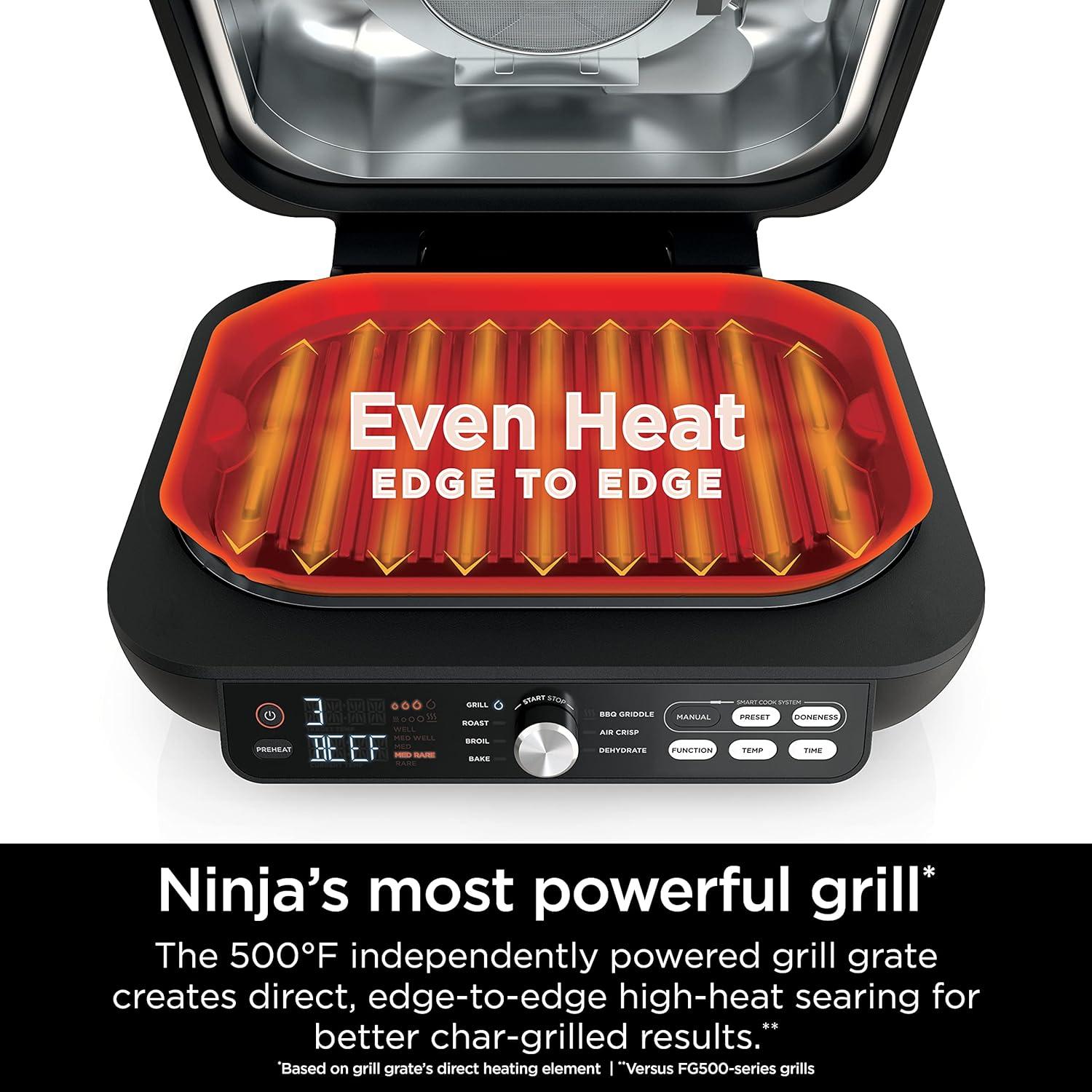 imageNinja Indoor Grill and Air Fryer Foodi Smart XL 6in1 Grill Air Fry Roast Bake Broil Dehydrate amp Crisp Smart Thermometer amp Splatter Shield Dishwasher Safe Parts BlackSilver FG5517in1 With Thermometer