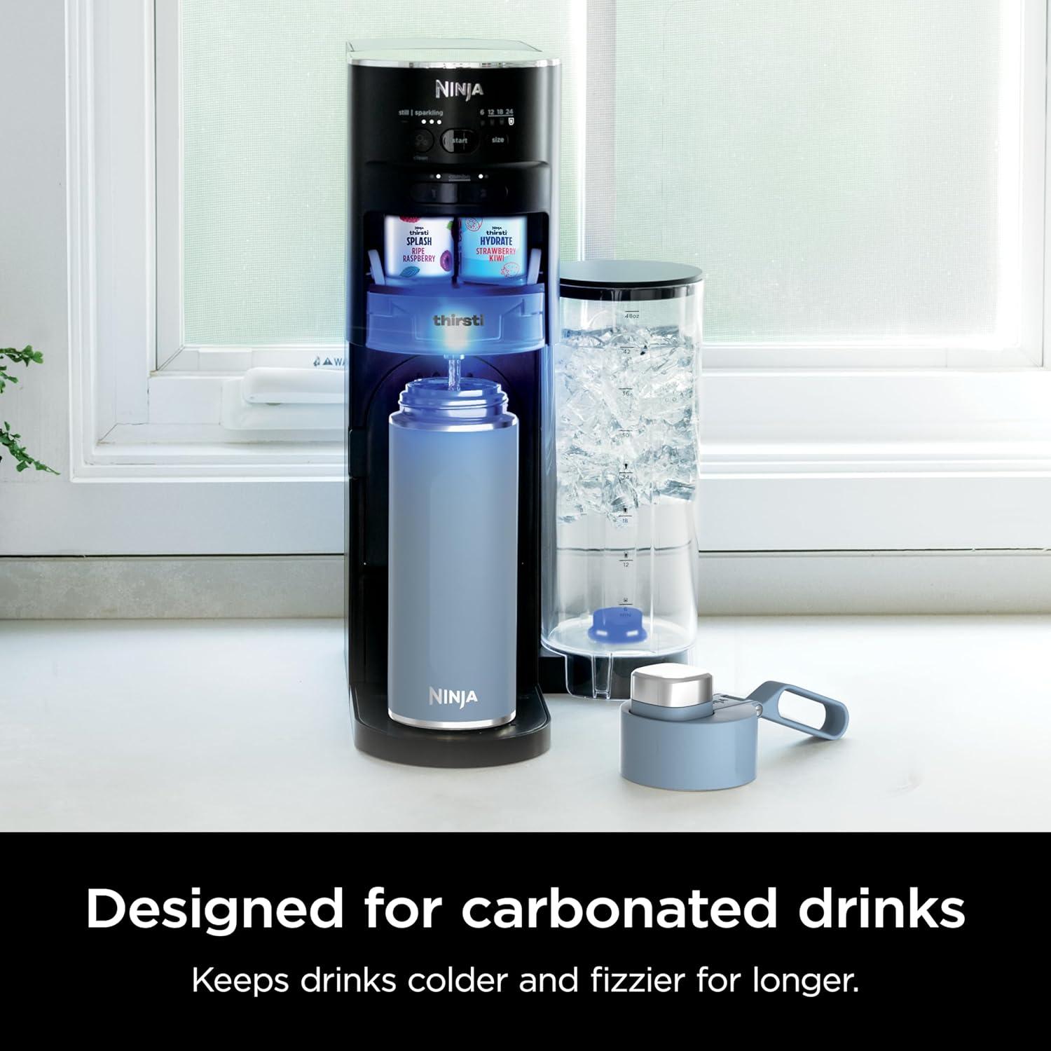 imageNinja DW2401GY Thirsti 24oz Travel Water Bottle For Carbonated Sparkling Drinks Colder and Fizzier Longer Leak Proof 24 Hrs Cold Dishwasher Safe Stainless Steel Insulated Tumbler Charcoal GrayBlue