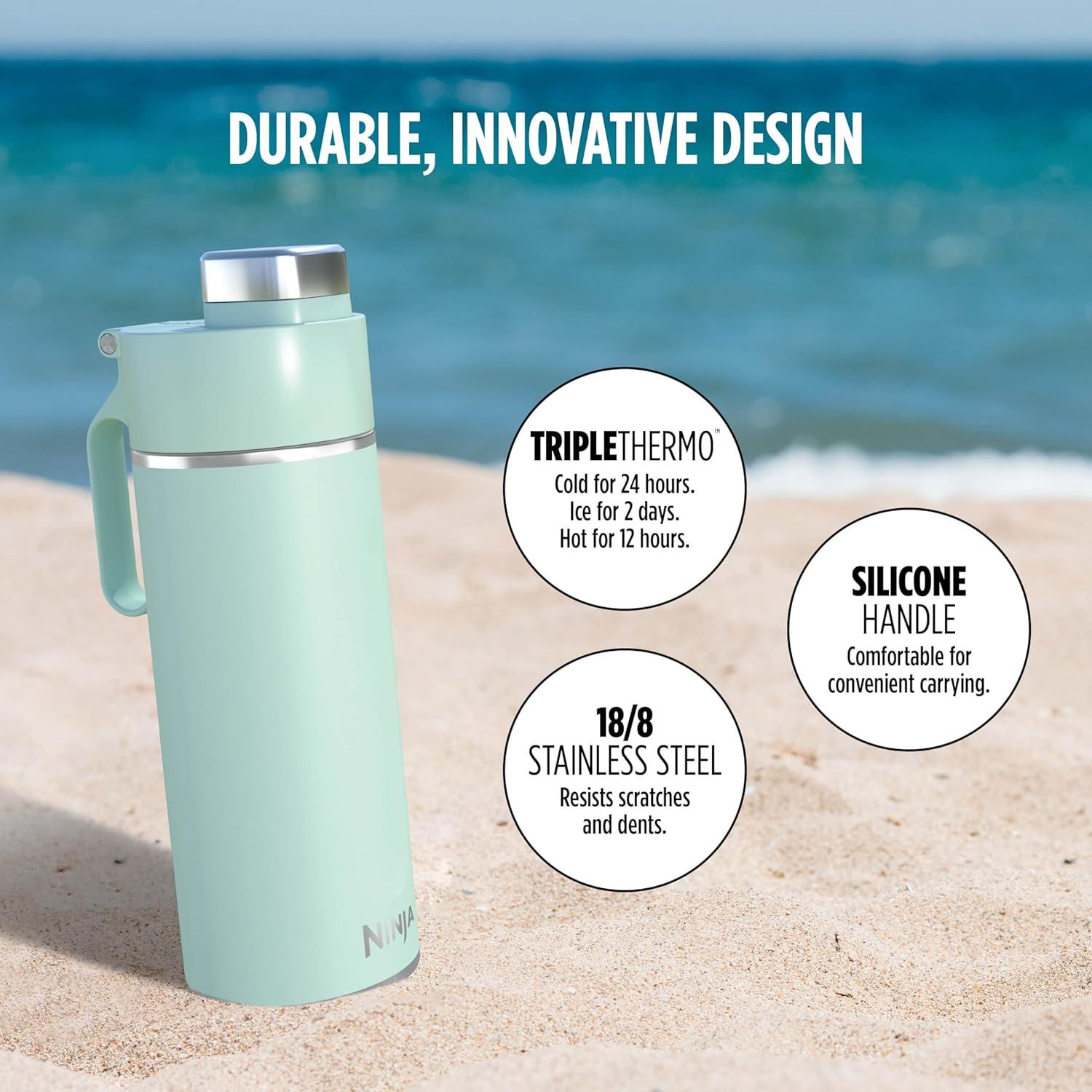 imageNinja DW2401GY Thirsti 24oz Travel Water Bottle For Carbonated Sparkling Drinks Colder and Fizzier Longer Leak Proof 24 Hrs Cold Dishwasher Safe Stainless Steel Insulated Tumbler Charcoal GrayMint