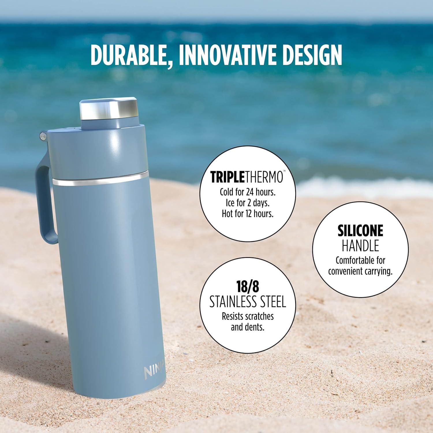 imageNinja DW2401GY Thirsti 24oz Travel Water Bottle For Carbonated Sparkling Drinks Colder and Fizzier Longer Leak Proof 24 Hrs Cold Dishwasher Safe Stainless Steel Insulated Tumbler Charcoal GrayBlue