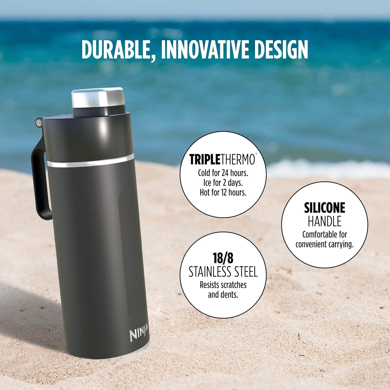 imageNinja DW2401GY Thirsti 24oz Travel Water Bottle For Carbonated Sparkling Drinks Colder and Fizzier Longer Leak Proof 24 Hrs Cold Dishwasher Safe Stainless Steel Insulated Tumbler Charcoal GrayBlack