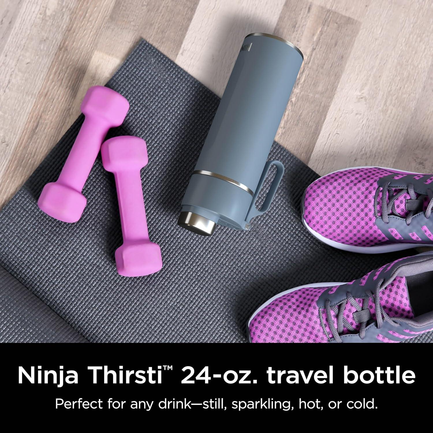 imageNinja DW2401GY Thirsti 24oz Travel Water Bottle For Carbonated Sparkling Drinks Colder and Fizzier Longer Leak Proof 24 Hrs Cold Dishwasher Safe Stainless Steel Insulated Tumbler Charcoal GrayBlue