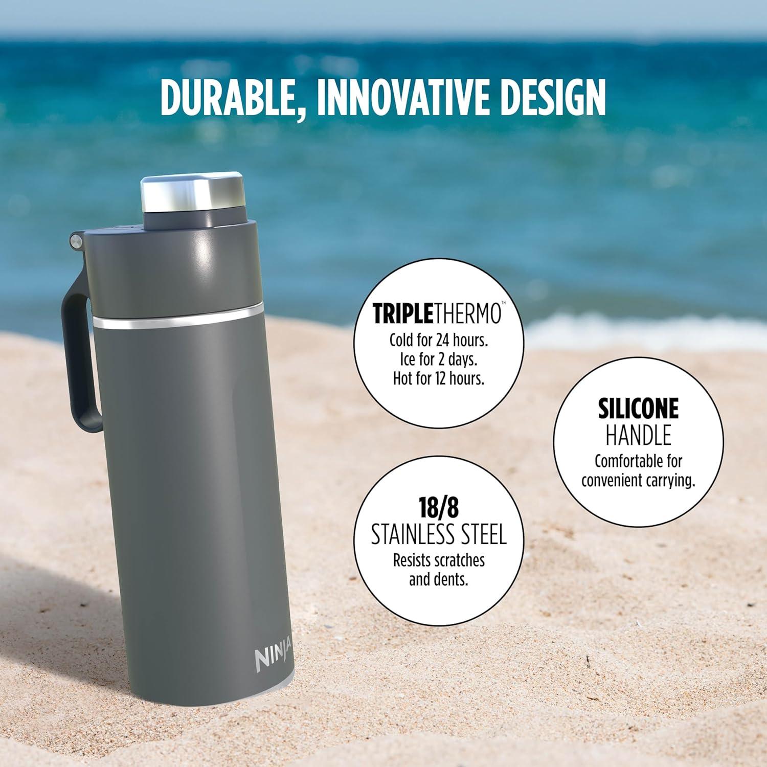 imageNinja DW2401GY Thirsti 24oz Travel Water Bottle For Carbonated Sparkling Drinks Colder and Fizzier Longer Leak Proof 24 Hrs Cold Dishwasher Safe Stainless Steel Insulated Tumbler Charcoal GrayGray